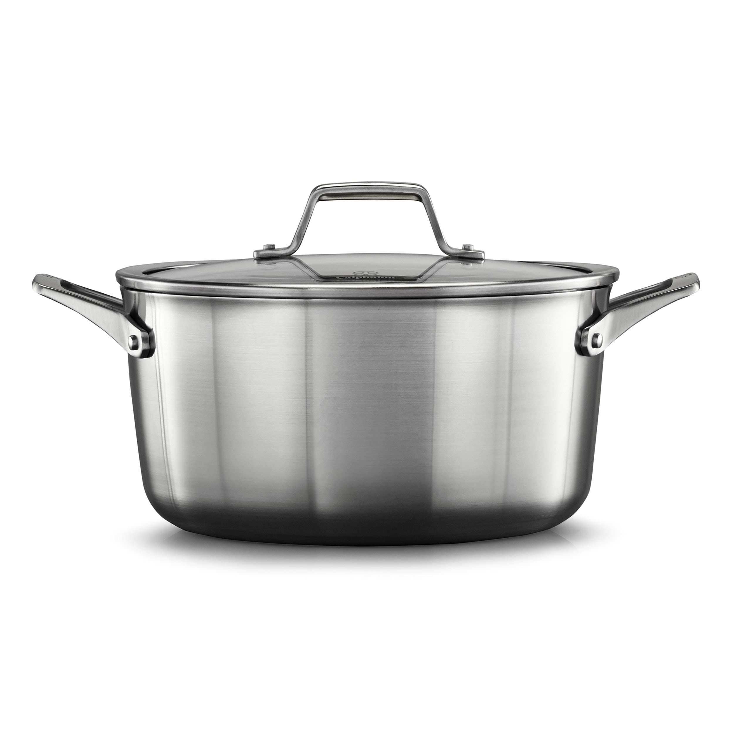 Calphalon Premier Stainless Steel 6-Quart Stock Pot with Lid, 3-Layer Metal Construction, Even Heating, Oven & Dishwasher Safe