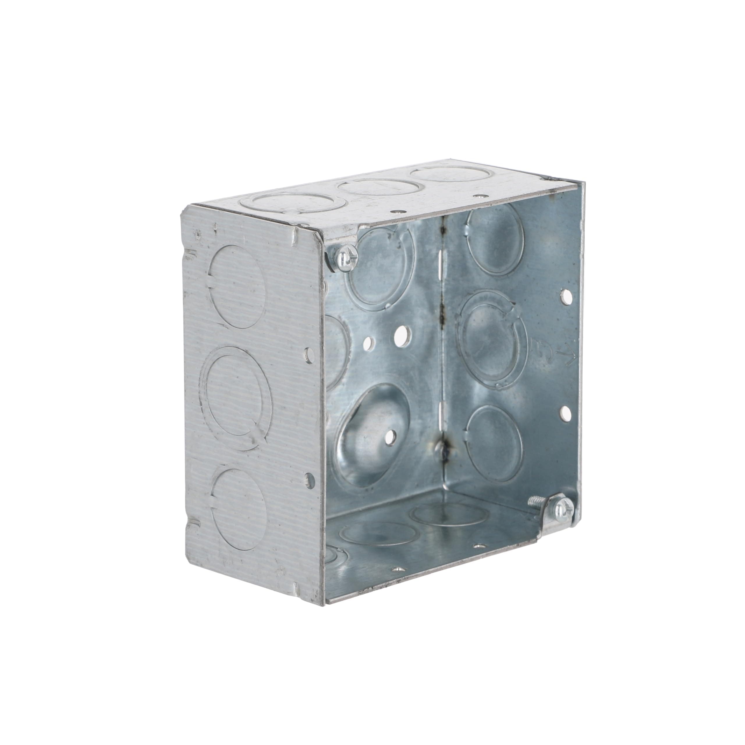 RACO 232 4 in. Square Electrical Box, 2-1/8-Inch Deep, 1/2-in. and 3/4-in. Side Knockouts, Welded, Gray, 25-Pack