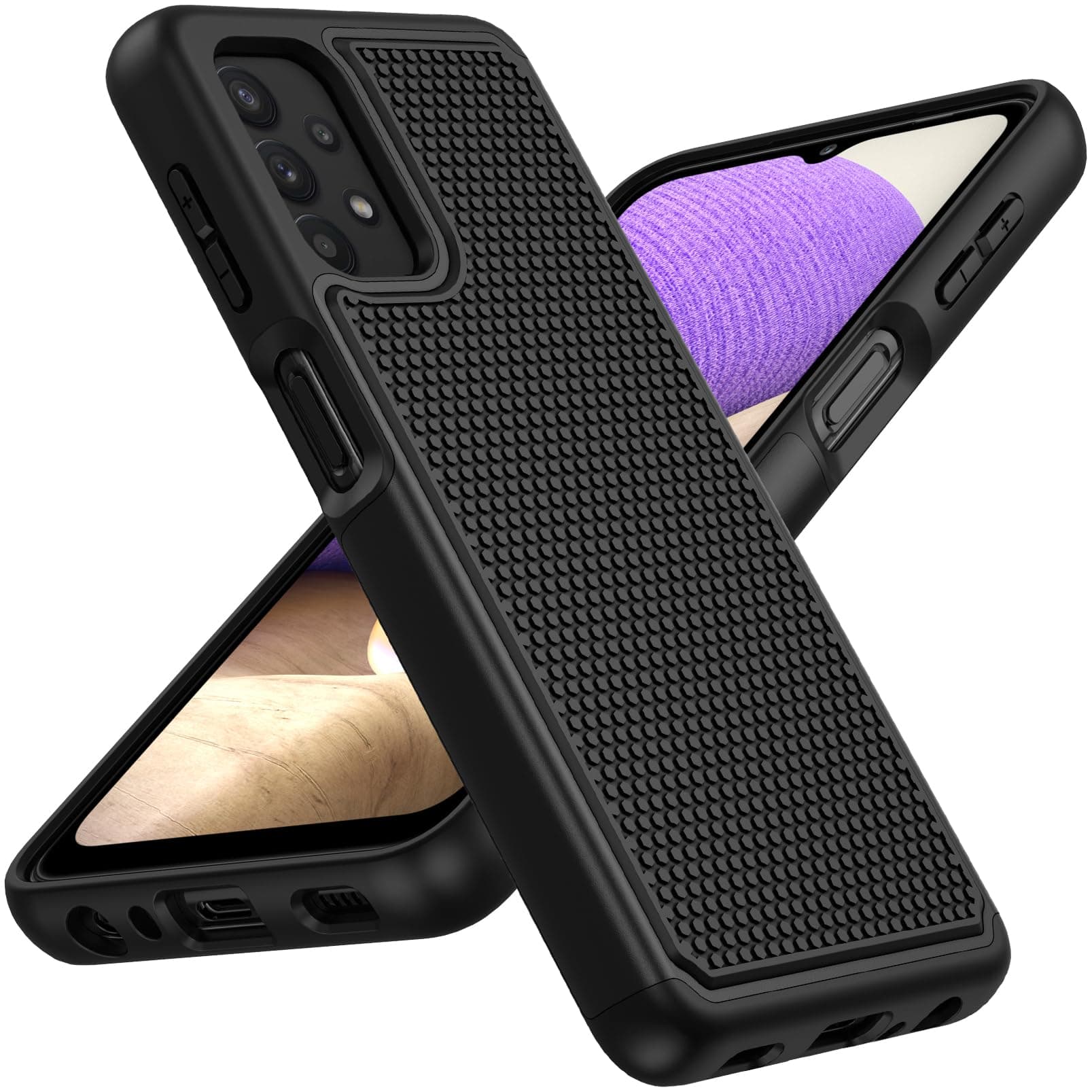 JXVM for Galaxy A32-5G Phone Case: Samsung A32 5G Military Grade Drop Protection, 14ft Drop Tested, Screen Protector Included, Anti-Slip Textured, TPU+PC Dual Layer Shockproof Cover 6.5inch (Black)