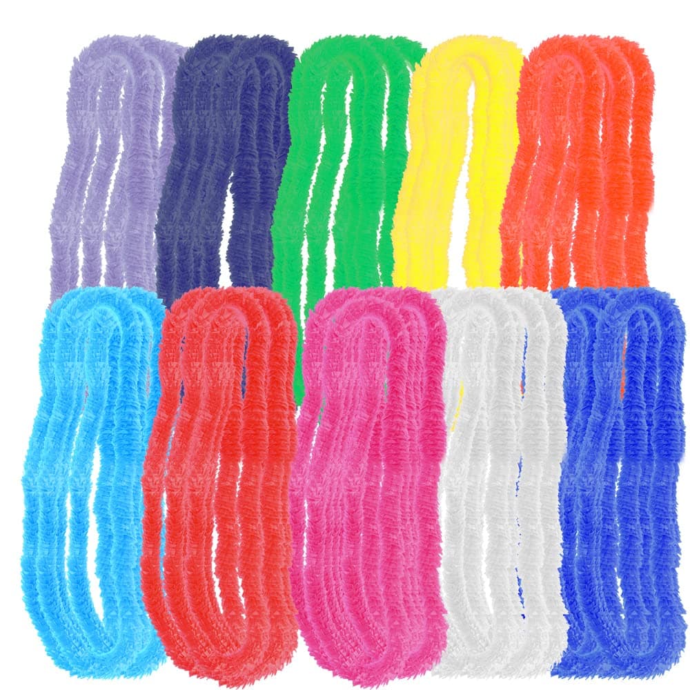 60 Pieces Plastic Hawaiian Leis Plastic Lei Assortment 10 Colors Vibrant Flower Lei Necklaces Tropical Hawaiian Decorations Colorful Assortment for Hawaiian Themed Party Supplies