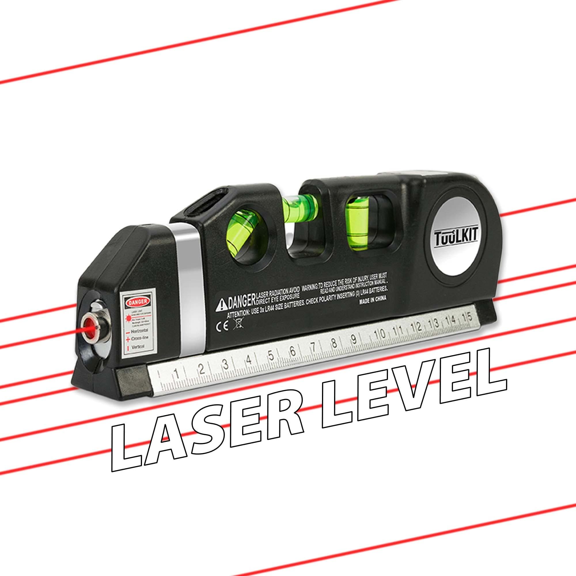– 8 in 1 Multi-Purpose Laser Level-3X Spirit Levels 3X Red Laser Pointer 2.5m Tape Measure 6 Inch Ruler -DIY- Horizon Vertical Measuring Tape Aligner – Lazer Levels Self Levelling Metric Rulers