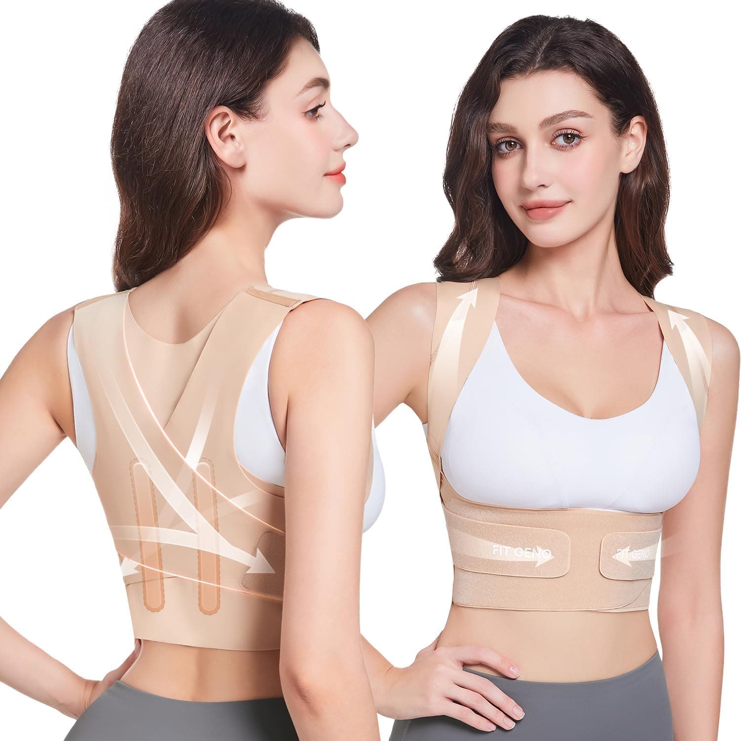 Fit Geno Posture Corrector for Women Invisilite: Invisible Lightweight Back Brace for Neck Shoulder Upper Back Pain Relief - Improve Posture Correct Hunchback Slouching Under Clothes XX-Large