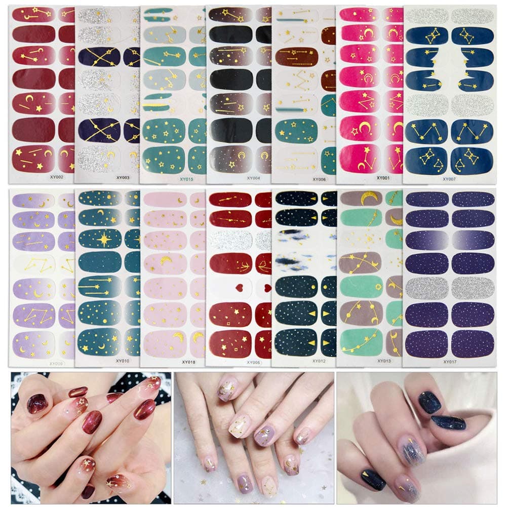 14 Sheets Full Wraps Nail Polish Stickers,Self-Adhesive Nail Art Decals Strips Manicure Kits Nail Art Designs