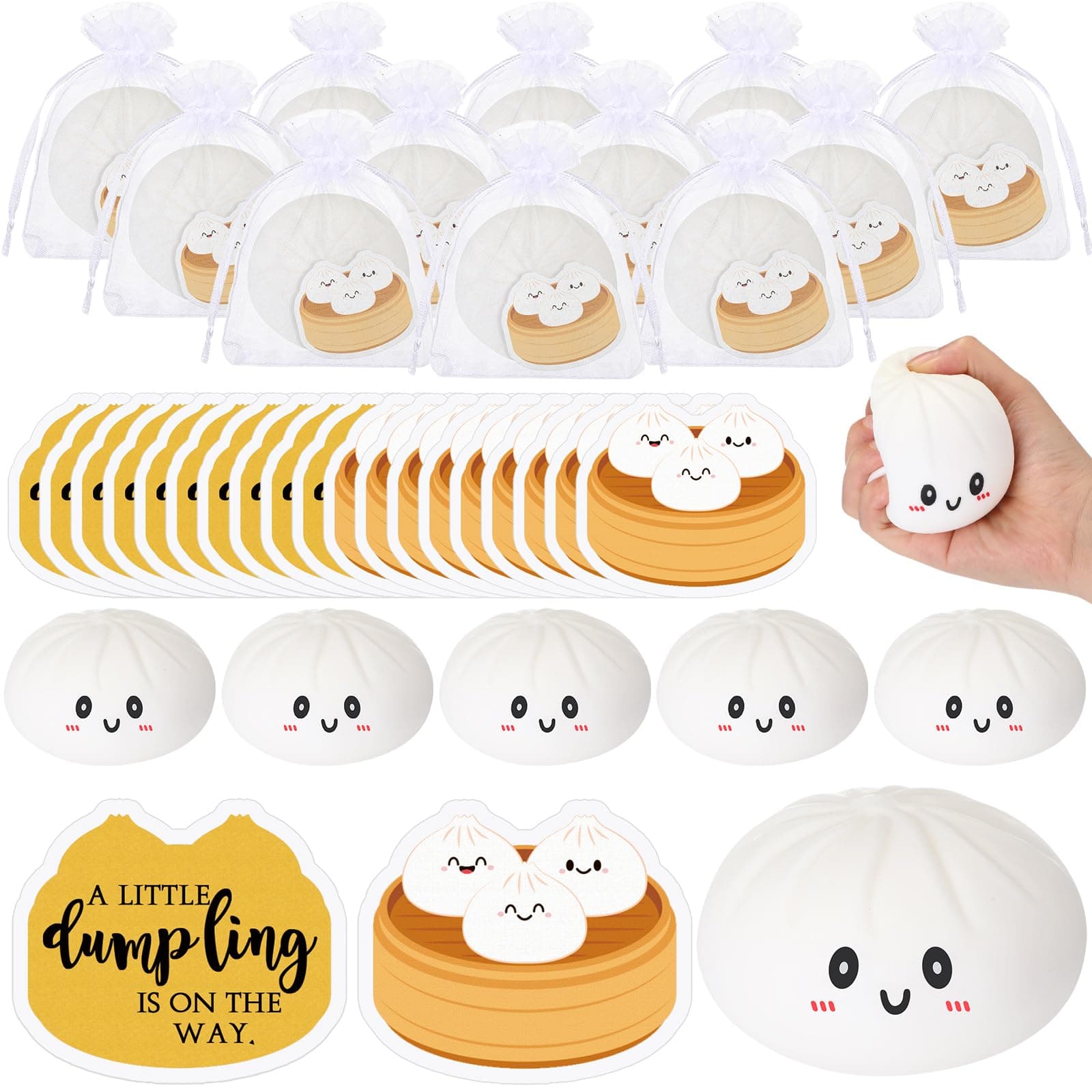 HyDren 20 Sets Christmas Squeezing Dumpling Baby Shower Favors 3.15 Inch Stress Ball Toy with New Baby Card a Little Dumpling is on The Way Gender Reveal Party Return Gifts for Guest Adult Birthday