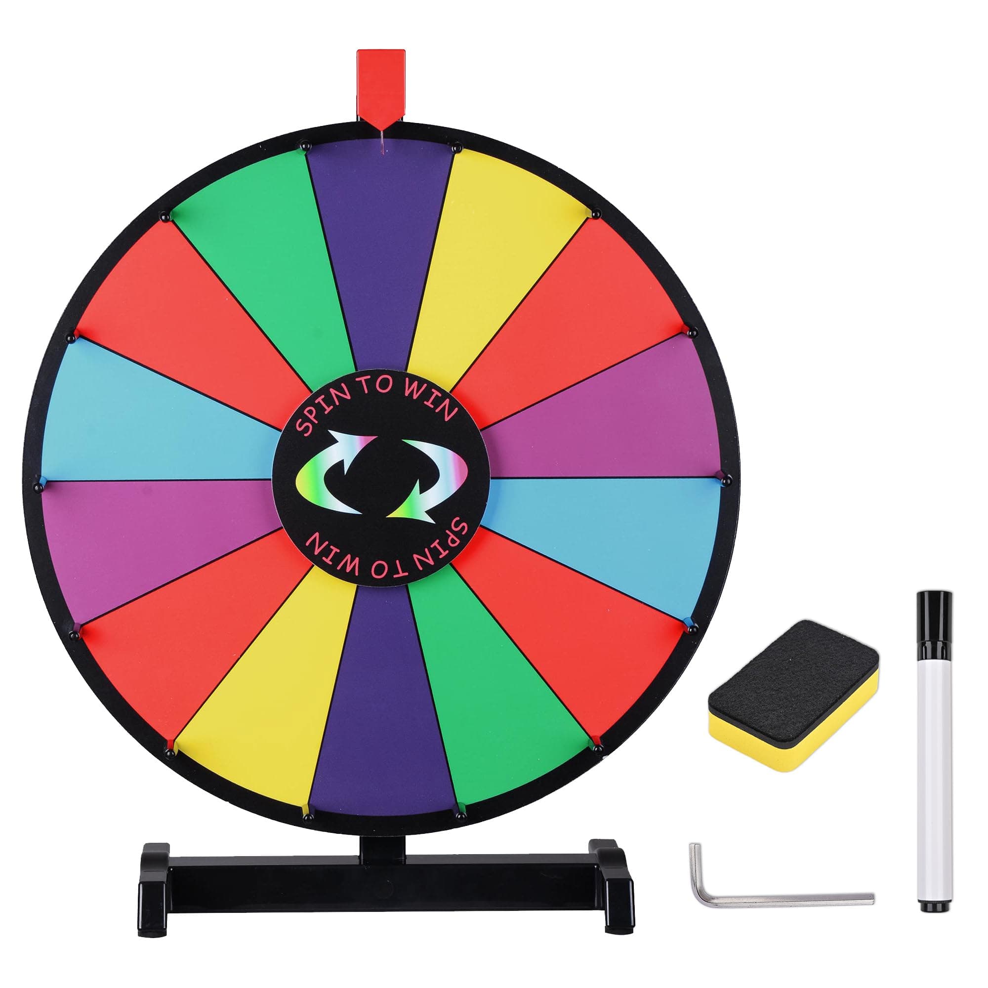 WinSpin 18-" Round Tabletop Color Prize Wheel 14 Clicker Slots Editable Fortune Design Carnival Spin Game, Multicolour