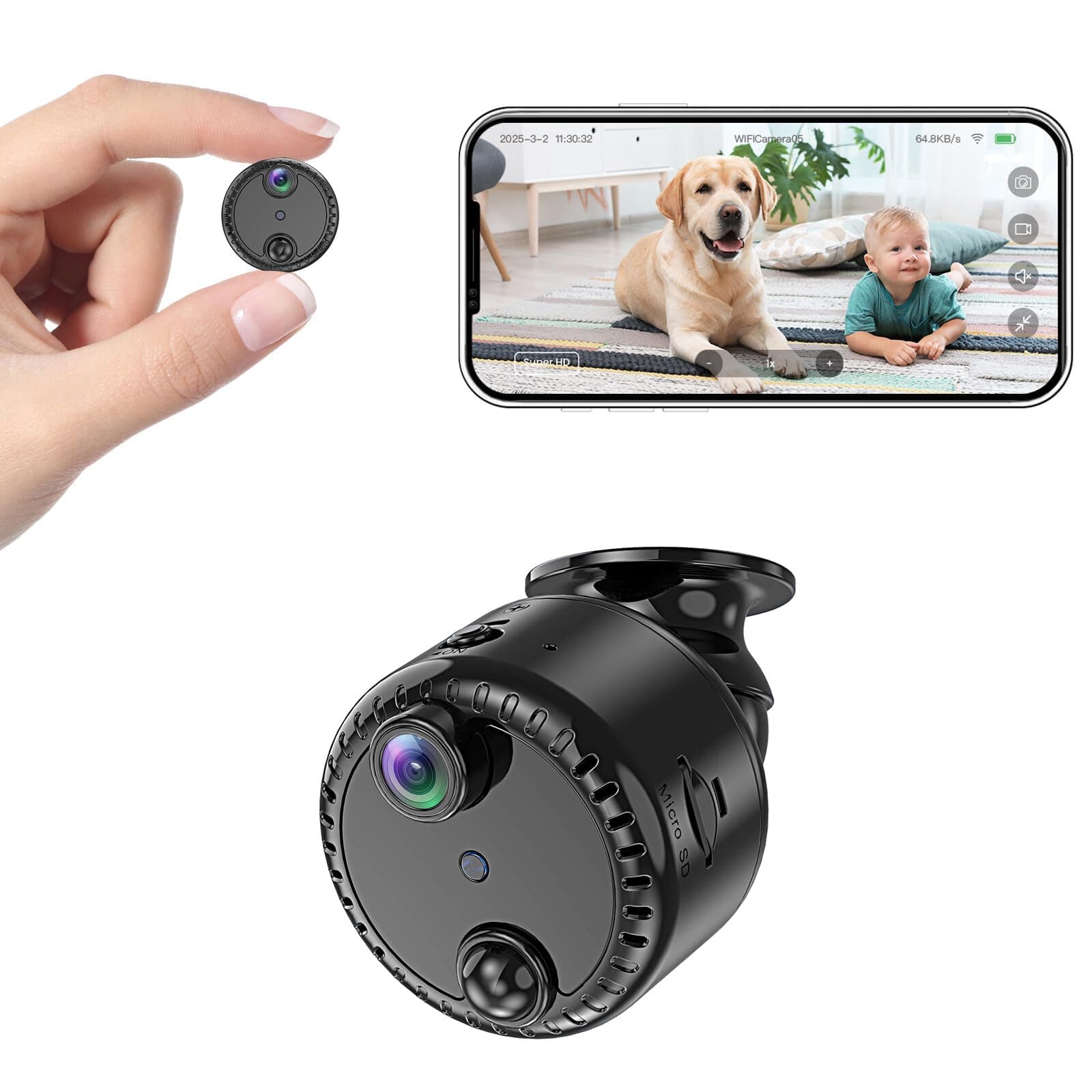 VIDCASTIVE Mini Spy Hidden Camera 4K Wireless WiFi Small Nanny Cam Portable Indoor Secret Tiny Video Security Cameras with 100 Days Standby Battery Life AI Motion Detection Night Vision
