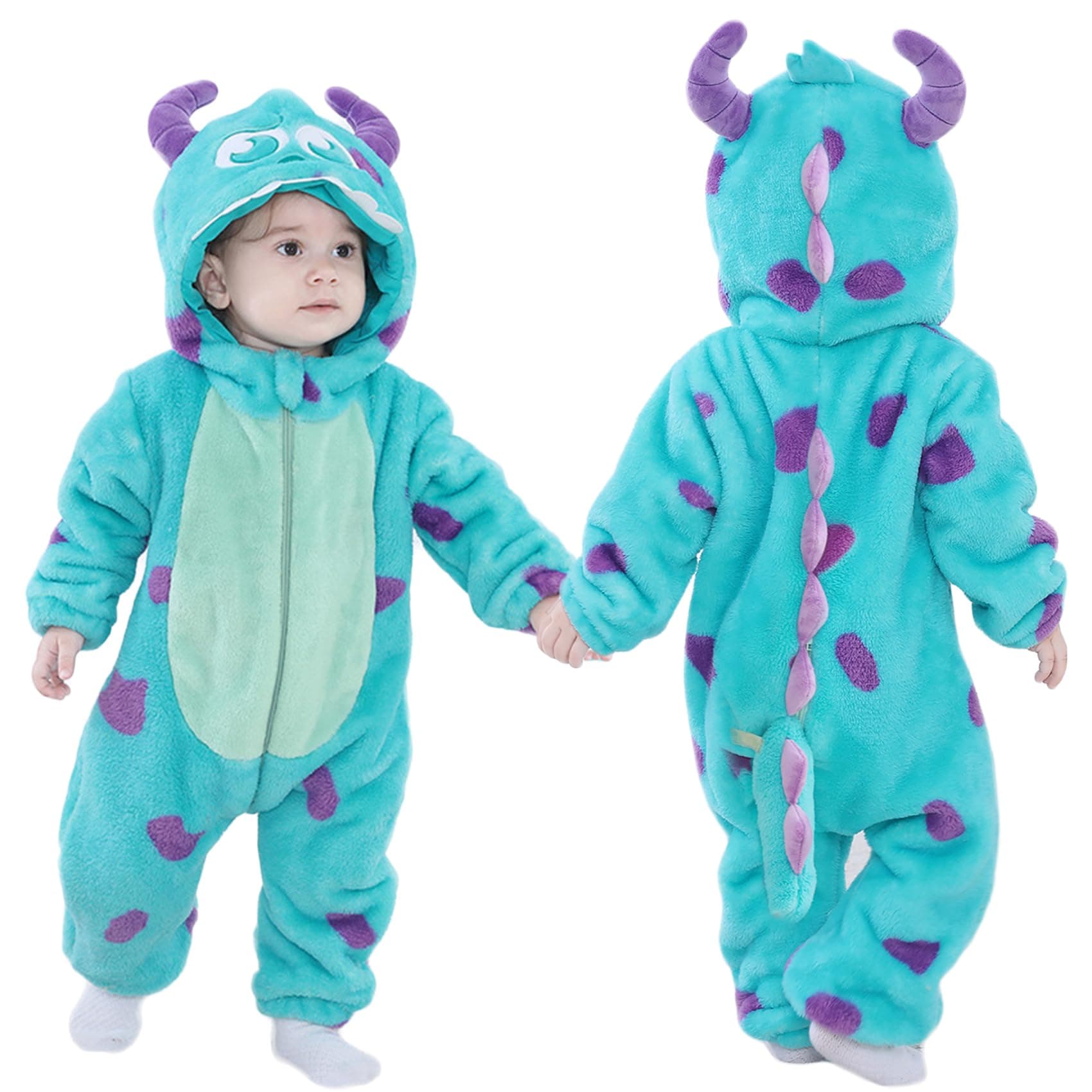 Unisex Baby Flannel Romper Animal Onesie Costume Hooded Cartoon Outfit