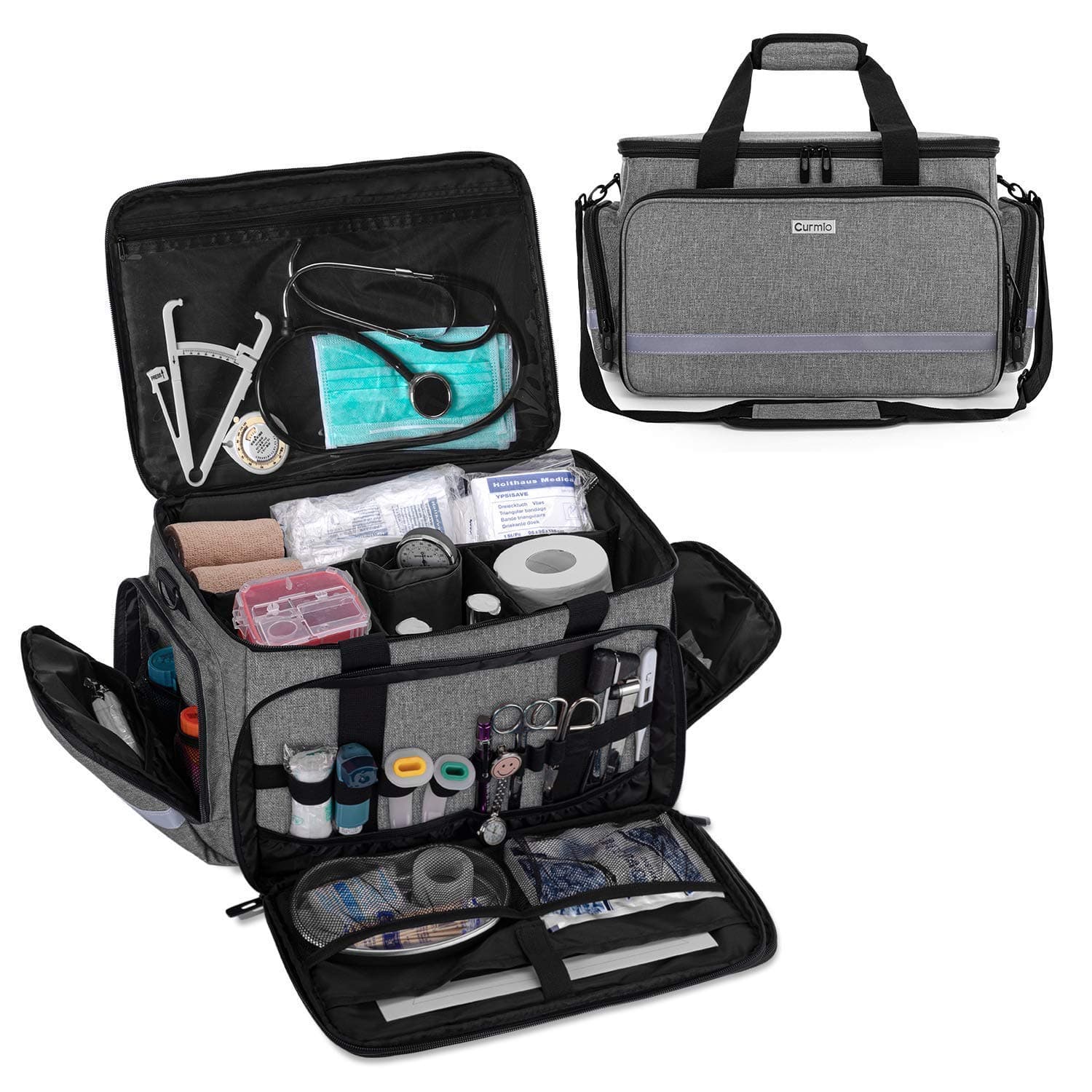 Nurse Bag, Medical Bag Clinical Bag with Inner Dividers and No-Slip Bottom for Home Visits, Health Care, Hospice, For Nursing Students, Physical Therapists, Doctors,Gray (Patent Pending)