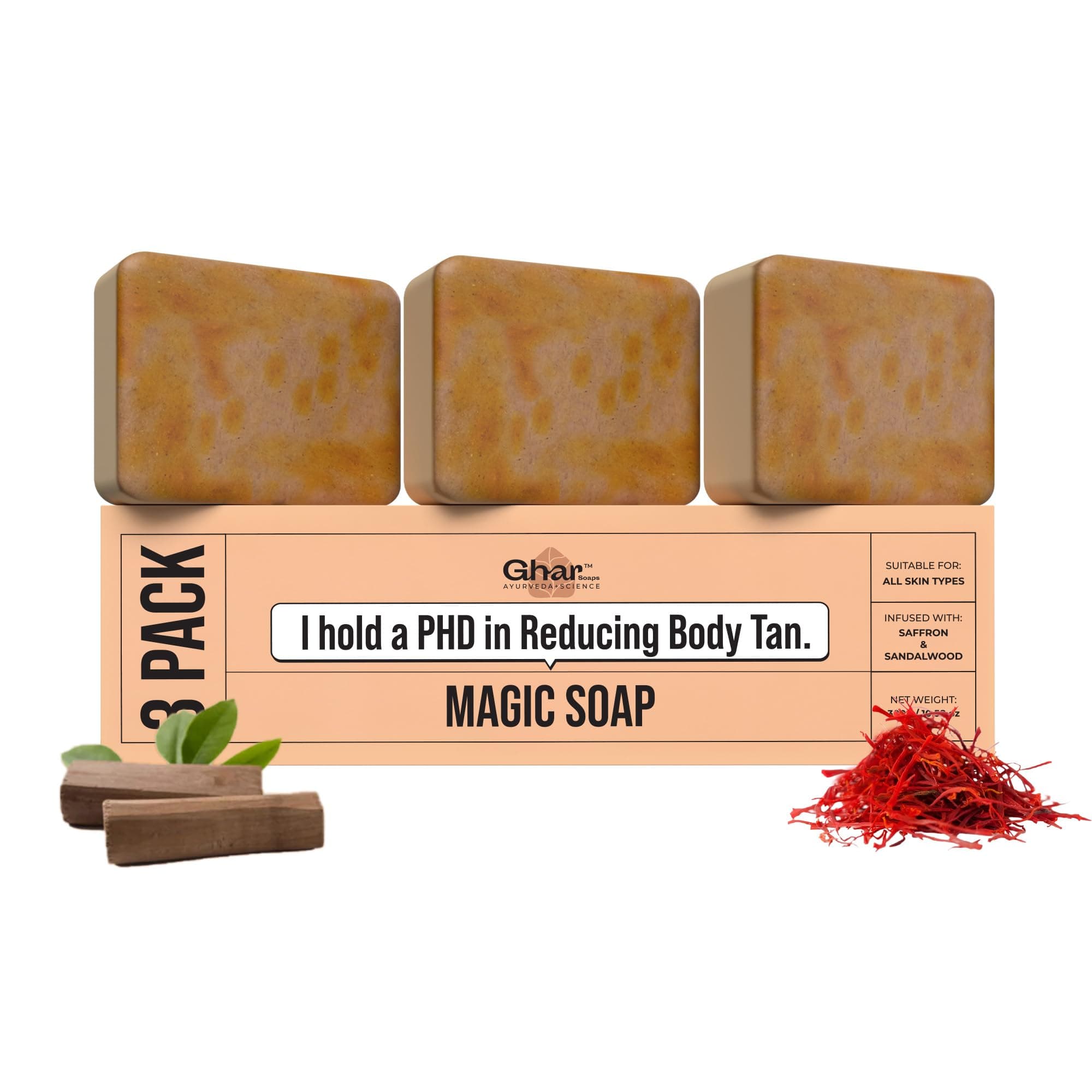 GHAR SOAPS Sandalwood & Saffron Magic Soaps For Bath | Paraben Free | Chandan & Kesar Bath Soap | Handmade Soaps For Glowing | Skin lightening Soap For Men & Women (10.58)