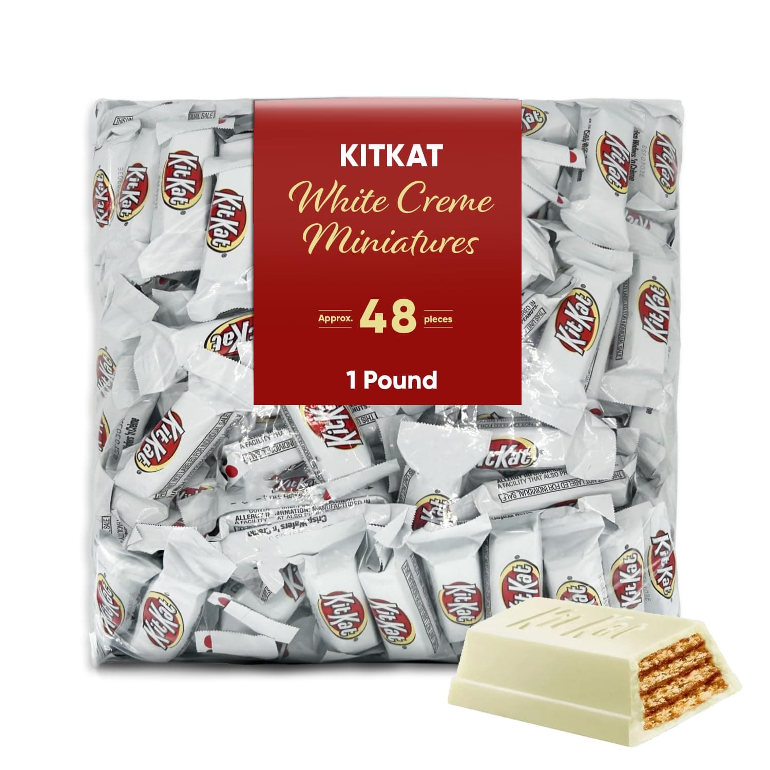 White Cream Crisp Wafers Bars Snack Size 1 Pound approx 48 pieces - White Creme and Wafer Candy Bars Individually Wrapped - Perfect fot Birthday, Anniversary, New Baby or Wedding Party