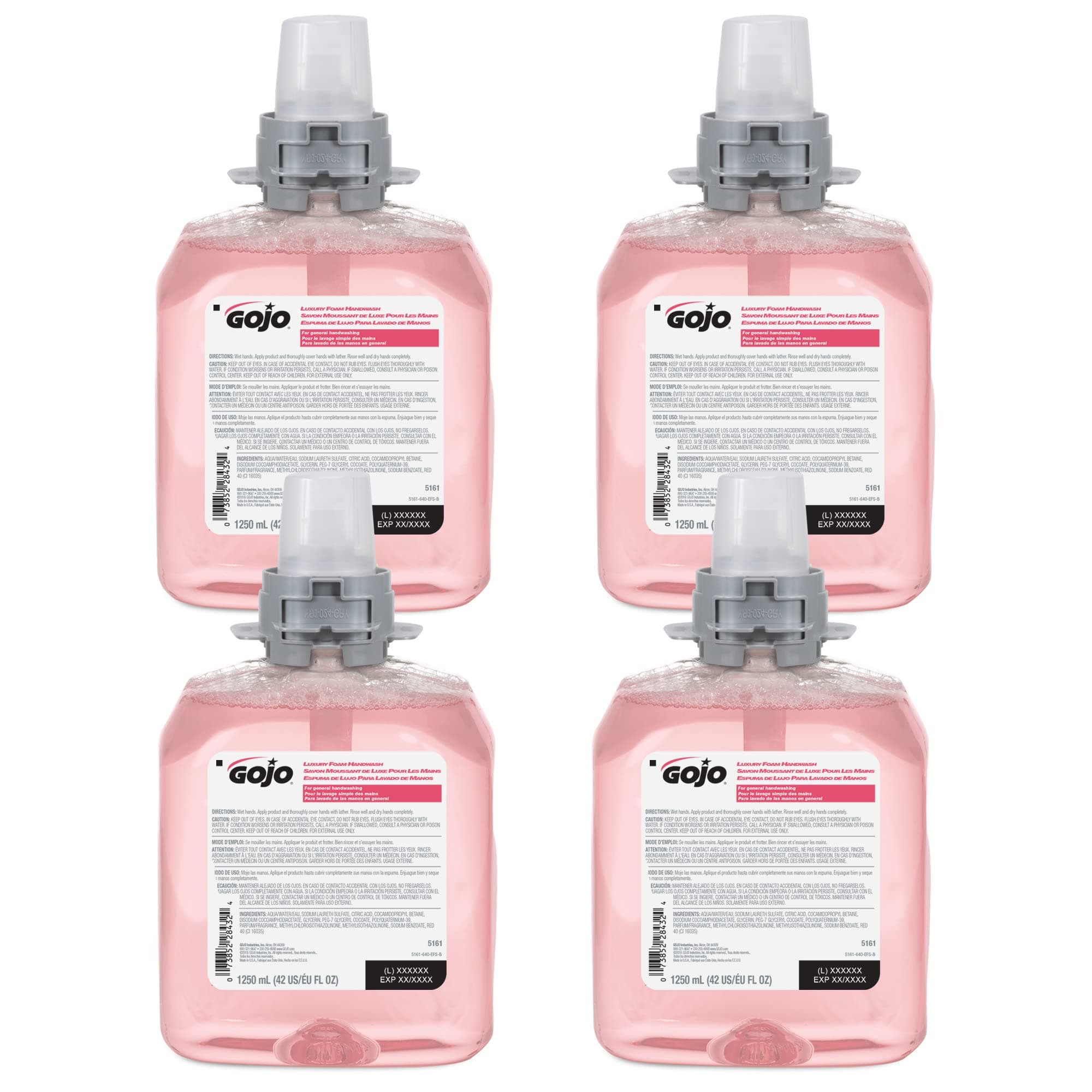 GojoFMX-12 Luxury Foam Handwash, Cranberry Scent, EcoLogo Certified, 1250 mL Foam Soap Refill for GOJO FMX-12 Push-Style Dispenser (Pack of 4) – 5161-04