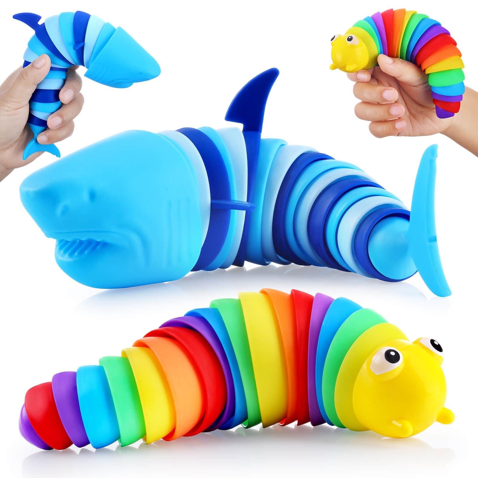 Fidget Toys Slug ,Sensory Slug Fidget Toy for Kids ,Toddler Sensory Toys,Stress Relief Toy,ADHD & Autism Fidget Toys,Preschool Boy Girl Gifts Idea,Goodie Bag Stuffers(Shark and Caterpillar)