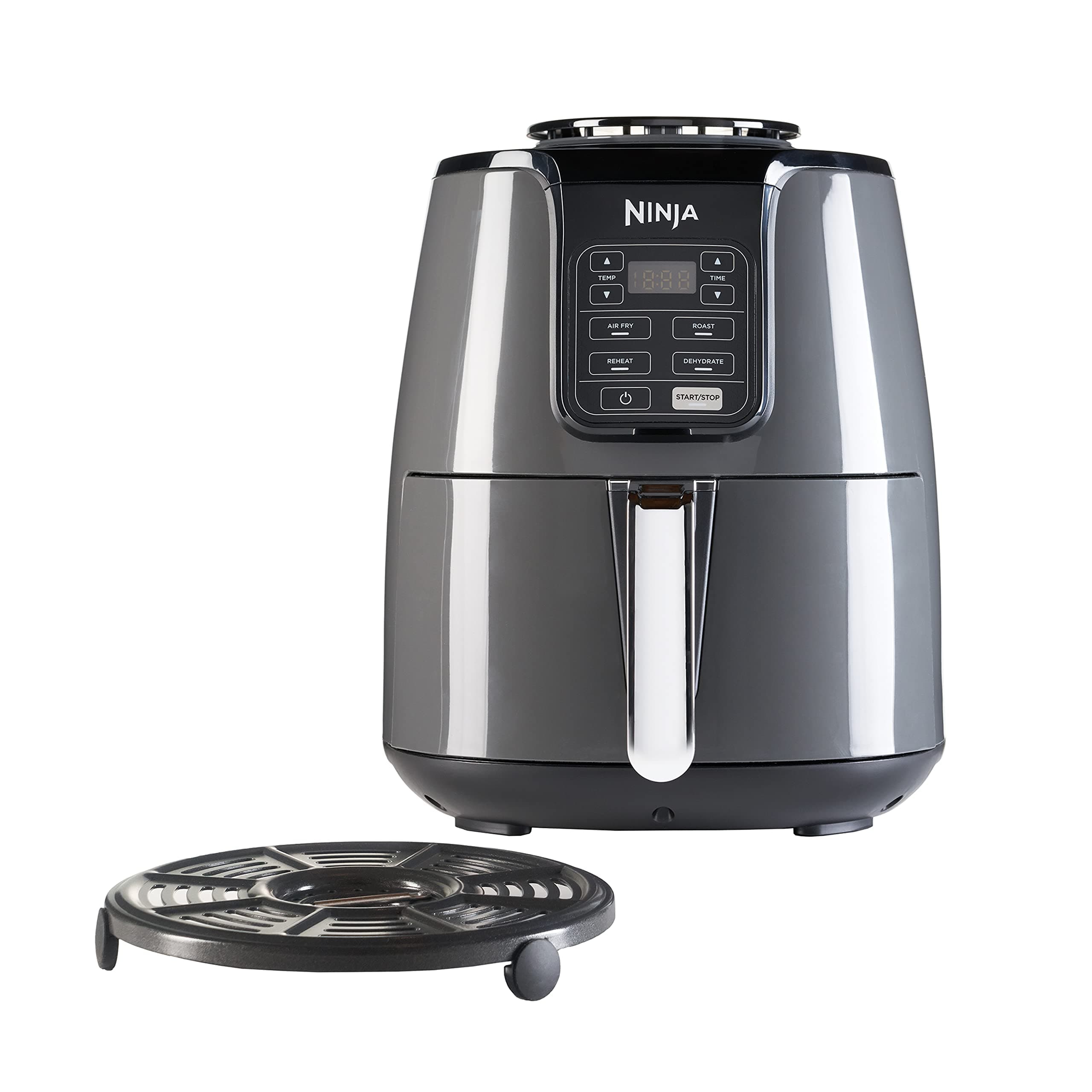 Air Fryer, 3.8L, 4-in-1, Uses No Oil, Air Fry, Roast, Reheat, Dehydrate, Non-Stick, Dishwasher Safe Basket, Cooks 2-4 Portions, Digital, Grey & Black, AF100UK