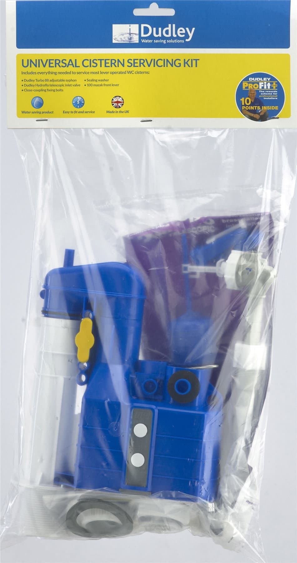 Dudley Turbo 88 adjustable Hydroflo Telescopic Brass Tail Bottom Inlet, Close Coupling Kit, Doughnut Washer And Lever Kit Universal Cistern Fixing Kit