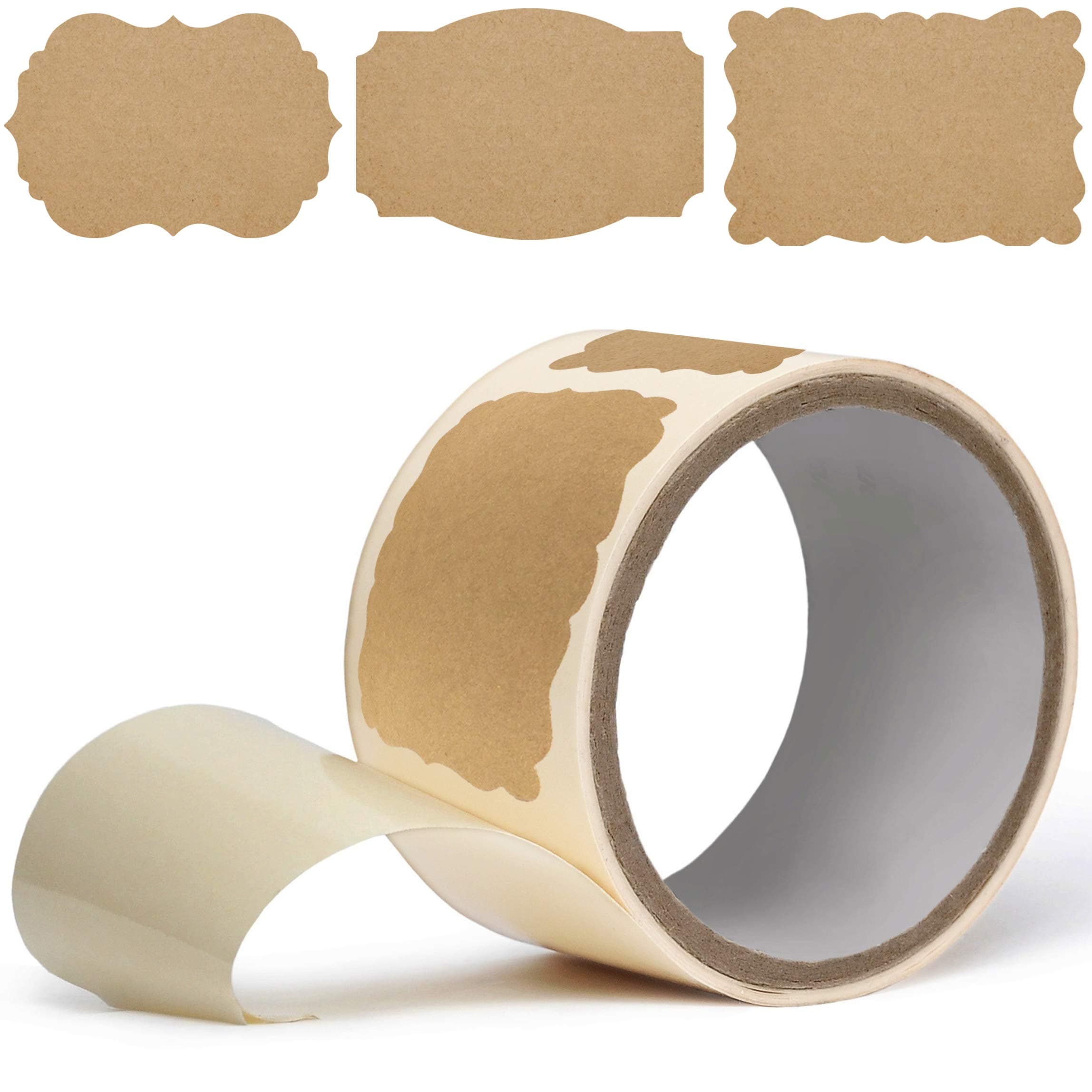 Scalloped Kraft Paper Labels - Brown Stickers 2x3 (Roll of 100) Gift Tags