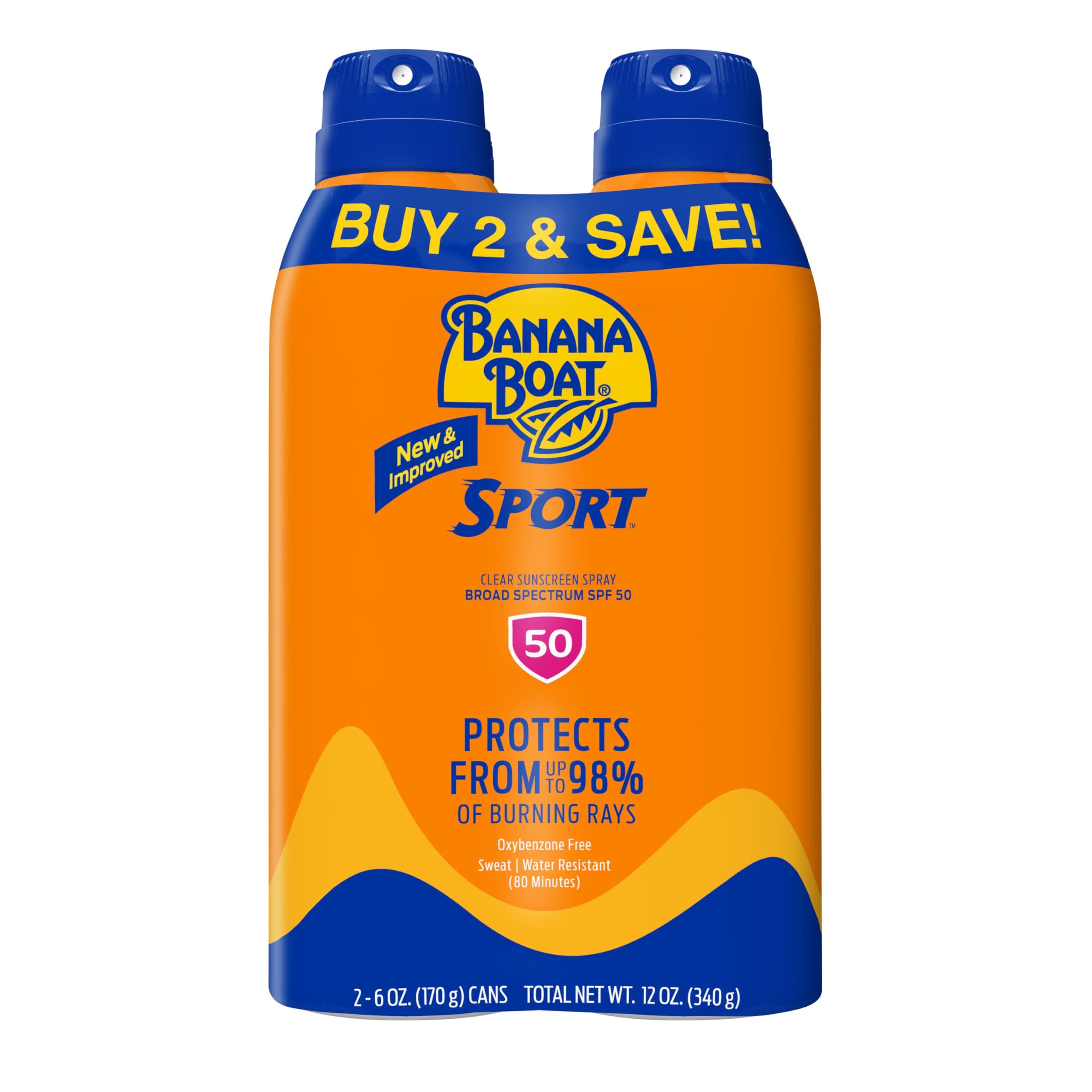 Sport Ultra SPF 50 Sunscreen Spray | Banana Boat Sunscreen Spray SPF 50, Water Resistant, Oxybenzone Free, Sunblock, 6oz each Twin Pack