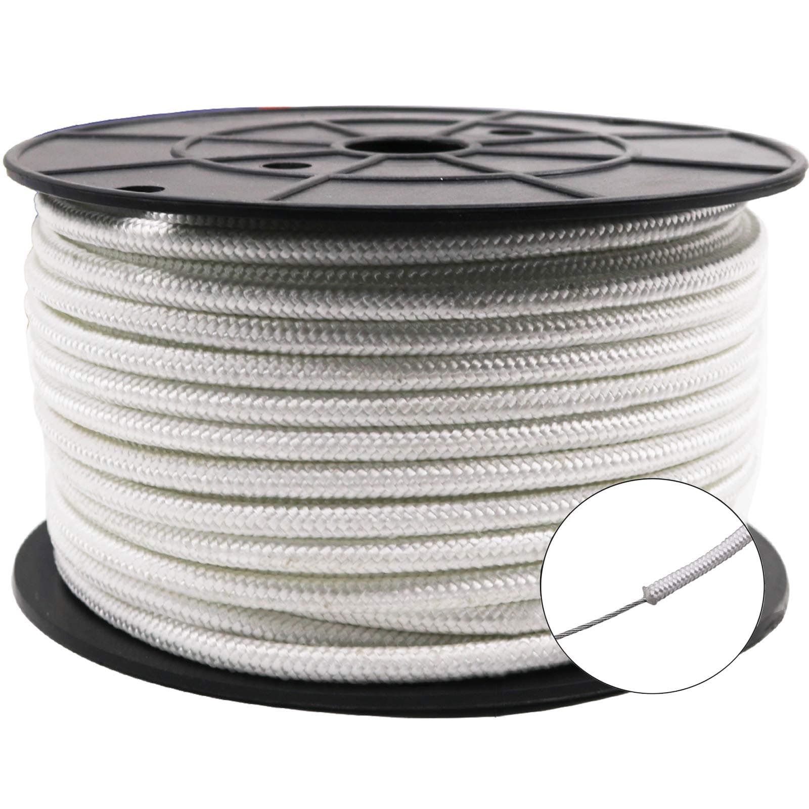 Wire Center Flagpole Rope 5/16" x 100 feet - Braided Polyester Line with Steel Center Marine Grade Flag Pole Halyard Rope