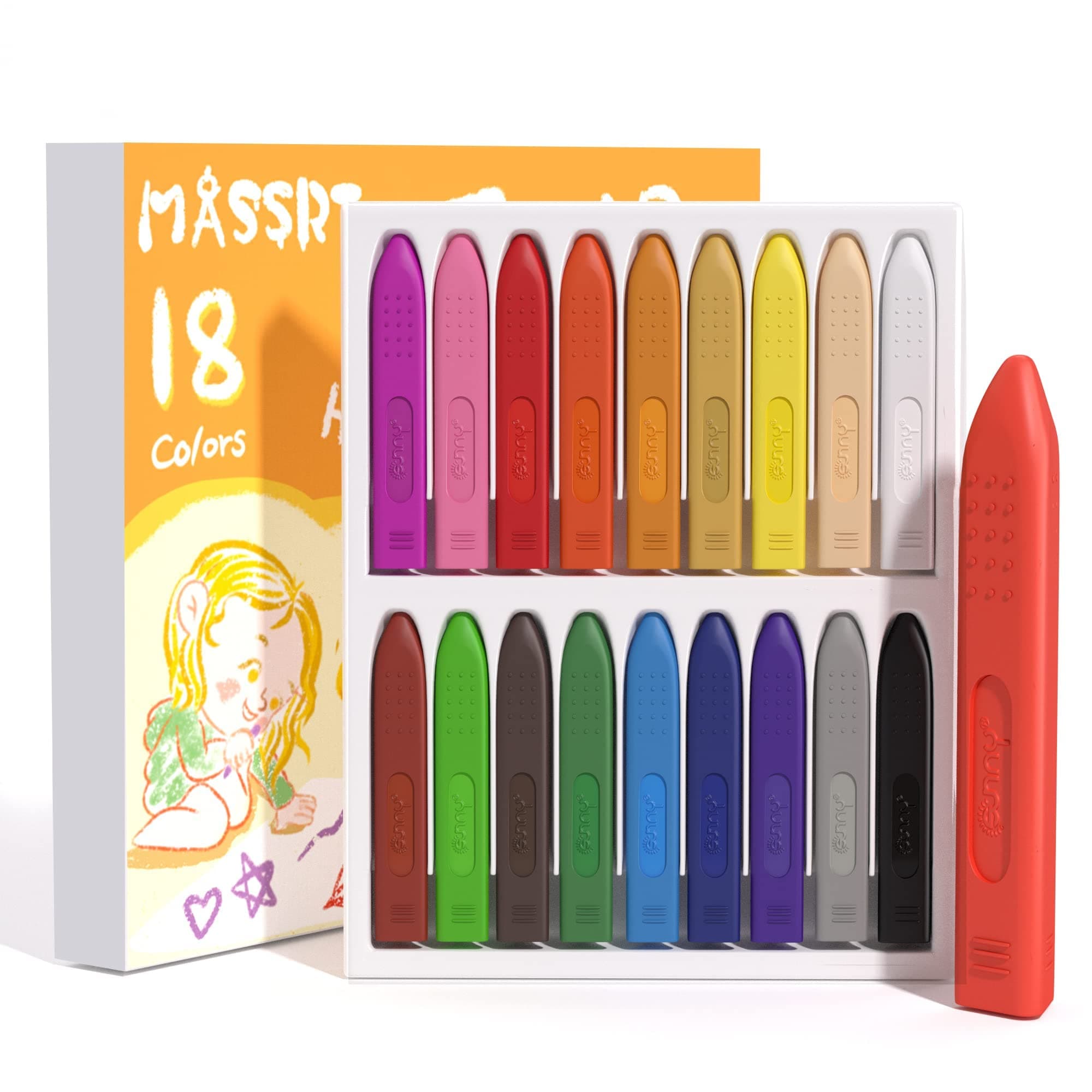 Triangle Jumbo Crayons for Toddlers, 18 Colors Mess Free Unbreakable Crayon Gifts, Easy to Hold Washable Crayons for Kids, Safe Coloring Gifts for Babies and Children
