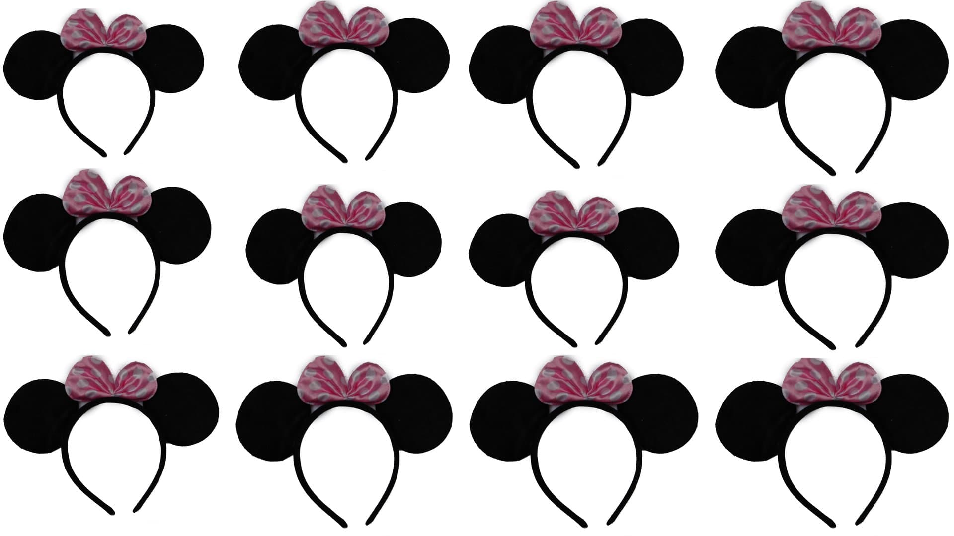 Minnie Mouse Ears with Pink Bow (Lot of 12) Perfect for Birthdays!