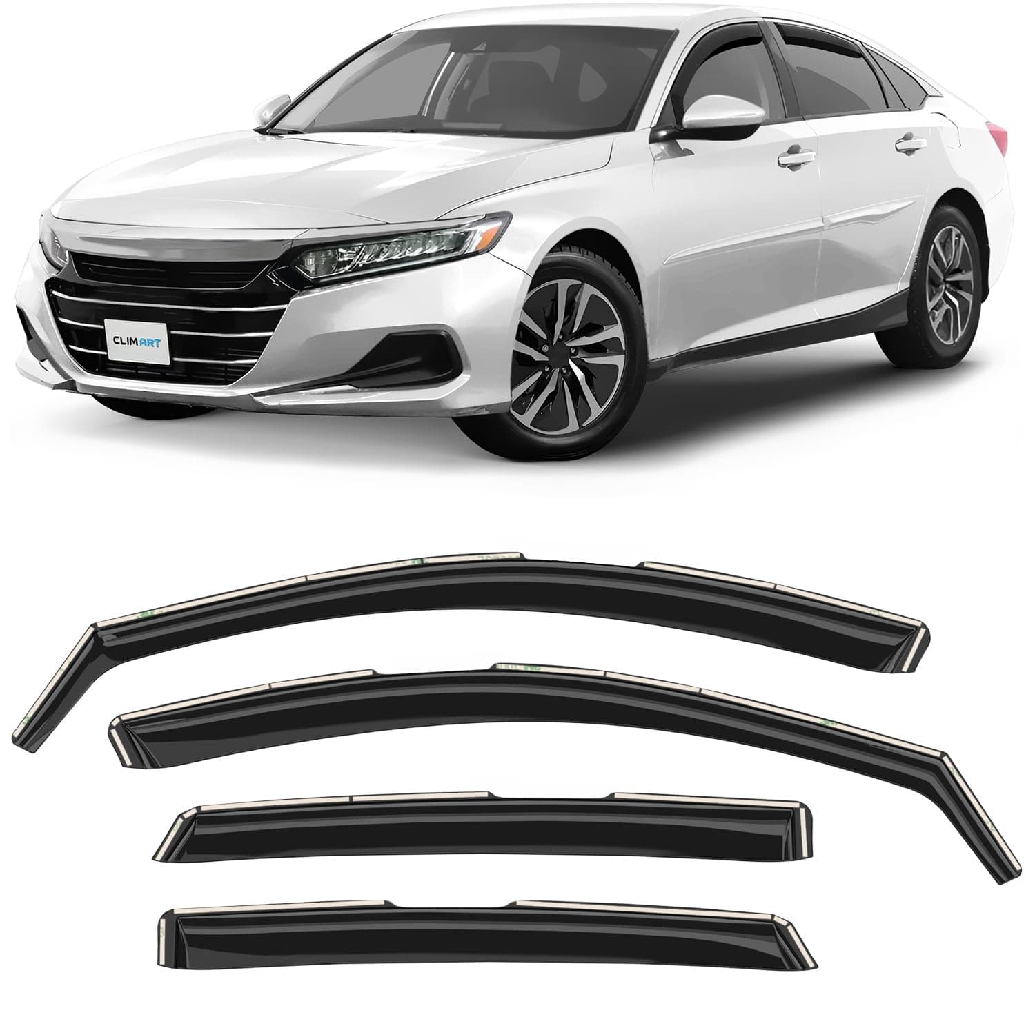 CLIM ART in-Channel Incredibly Durable Rain Guards for Honda Accord 2018-2022, Original Window Deflectors, Vent Window Visors, Vent Deflector, 4 pcs. - 618274