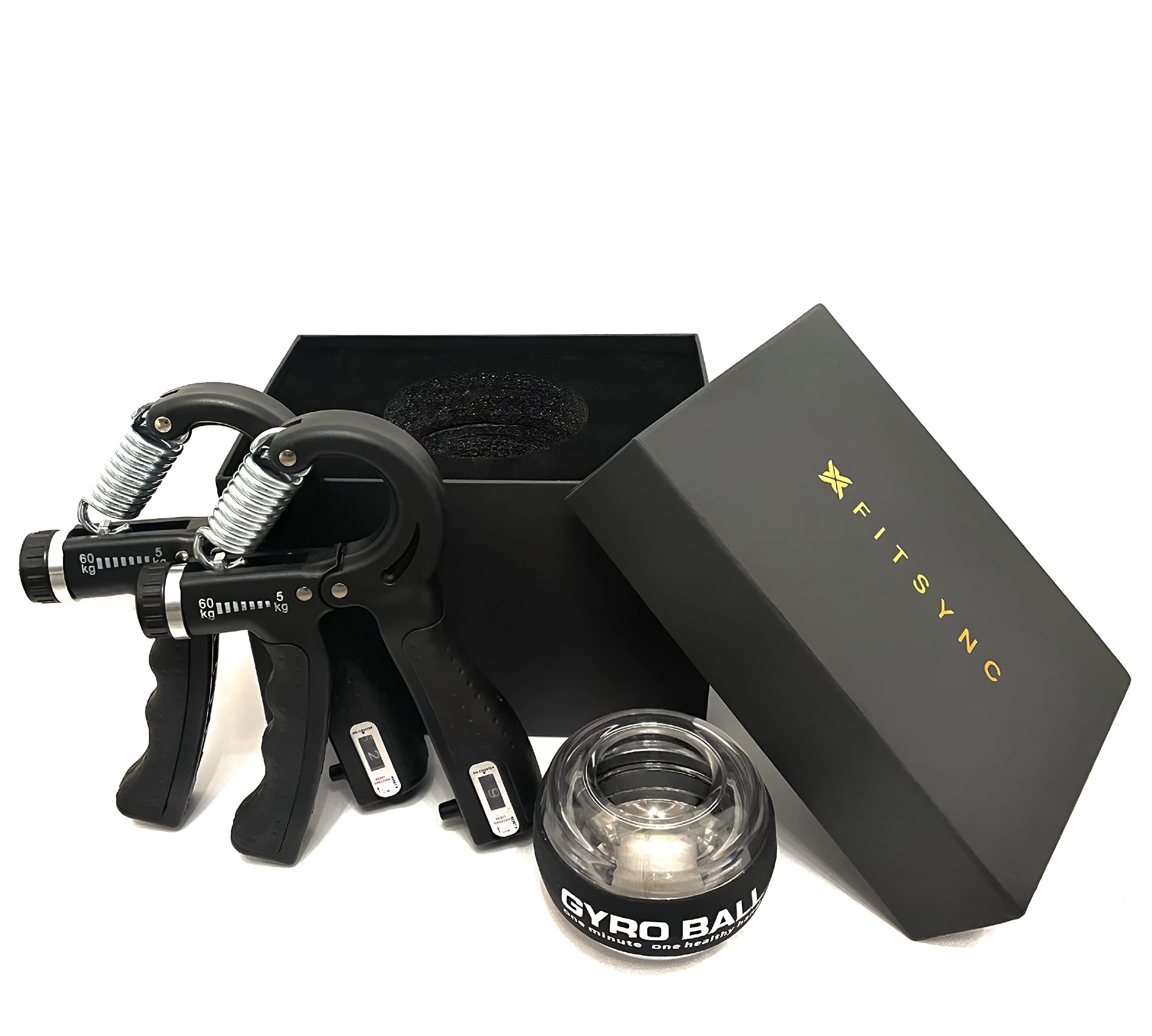 FITSYNC Hand Grip Strengtheners with Exercise Wrist Gyro Ball - 2 Adjustable Hand Grips For Arm Workout,Gyro Exercise Ball For Forearm Strength Trainer,Wrist Rehabilitation,Muscle Growth Home Workout