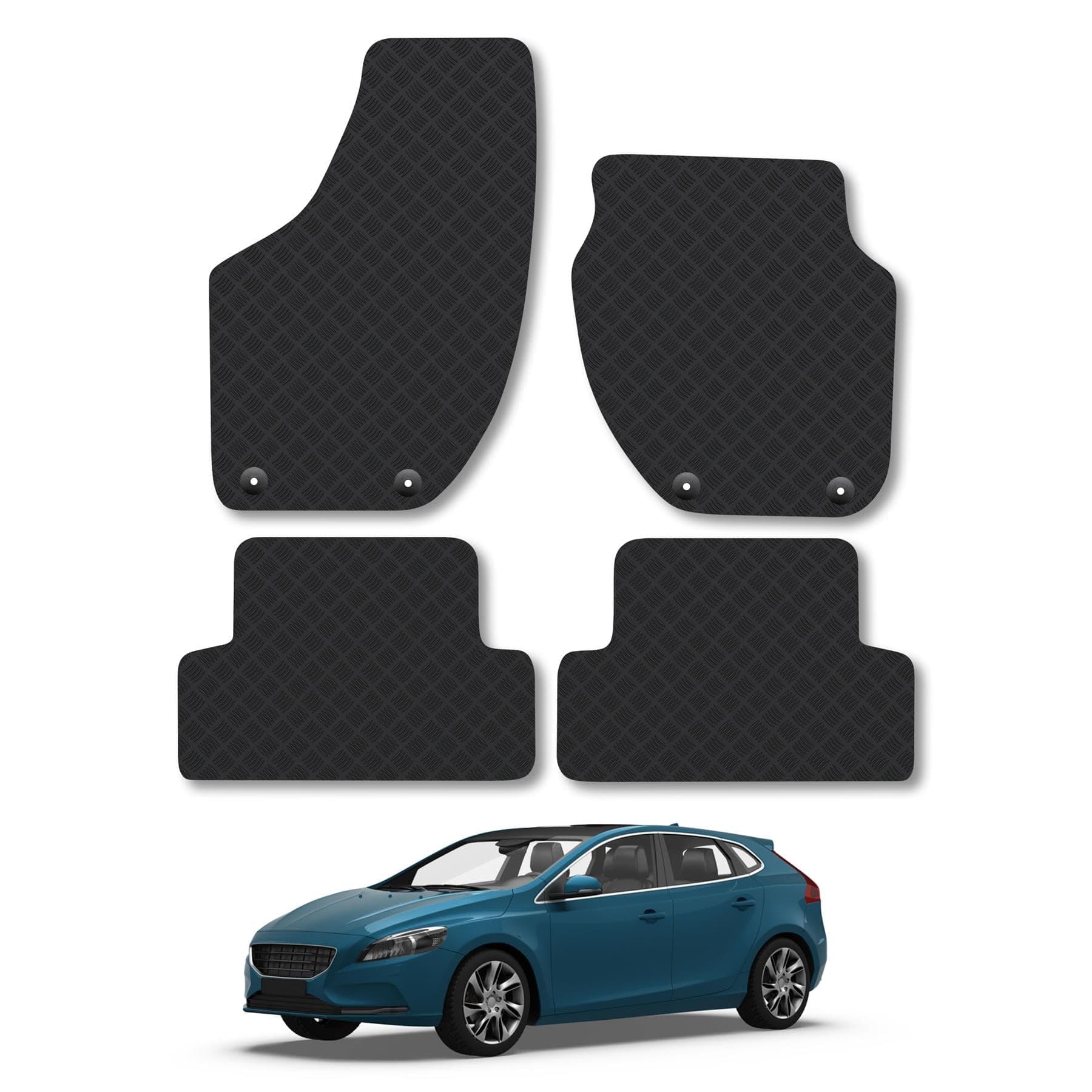 Volvo V40 (2012-2019) [4 Clip] Rubber Car Mats Accessories Tailored Fit Compatible Accessory Waterproof Protection Non-Slip Floor Mats Full Coverage Durable Front Rear Set Coverage with Clips