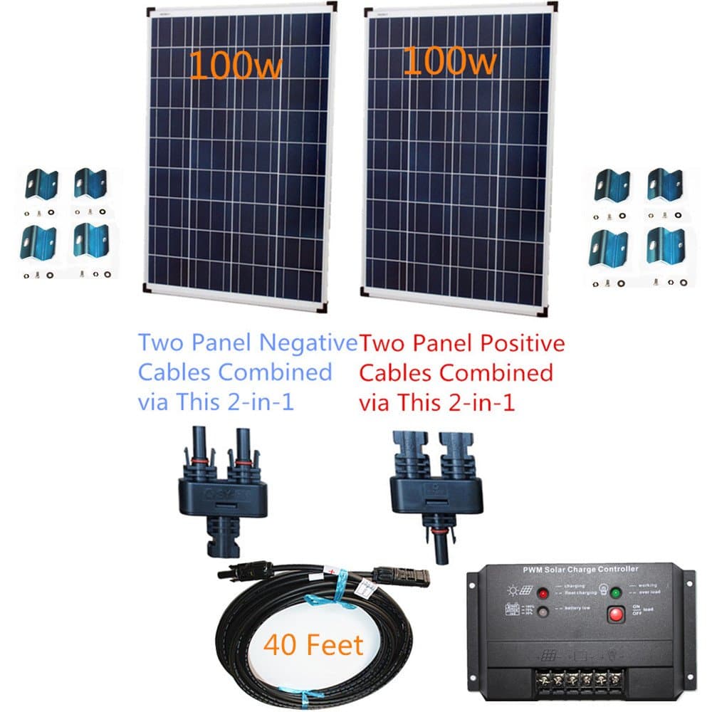 Plug-n-Power 2-in-1 Space Flex 200w Two 100w Solar Panels Charging Kit for 12v Off Grid Battery - next day from U.S.