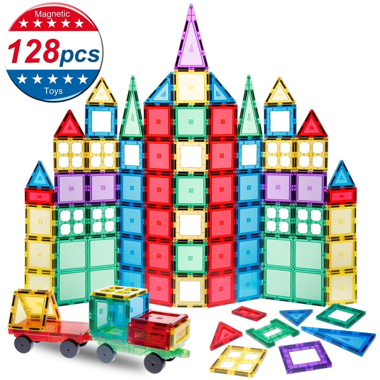 Magnet Building Tiles 120 Pcs Magnetic Building Tiles ,3D Magnet Blocks Set with 2 Wheels, Magnetic Toys for Kids Children Toddlers