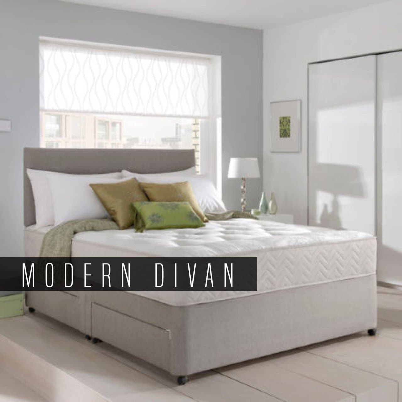 Light Grey Divan Bed with Orthopaedic Mattress, Headboard (5ft Kingsize) - 4 Drawers - Chenile Fabric