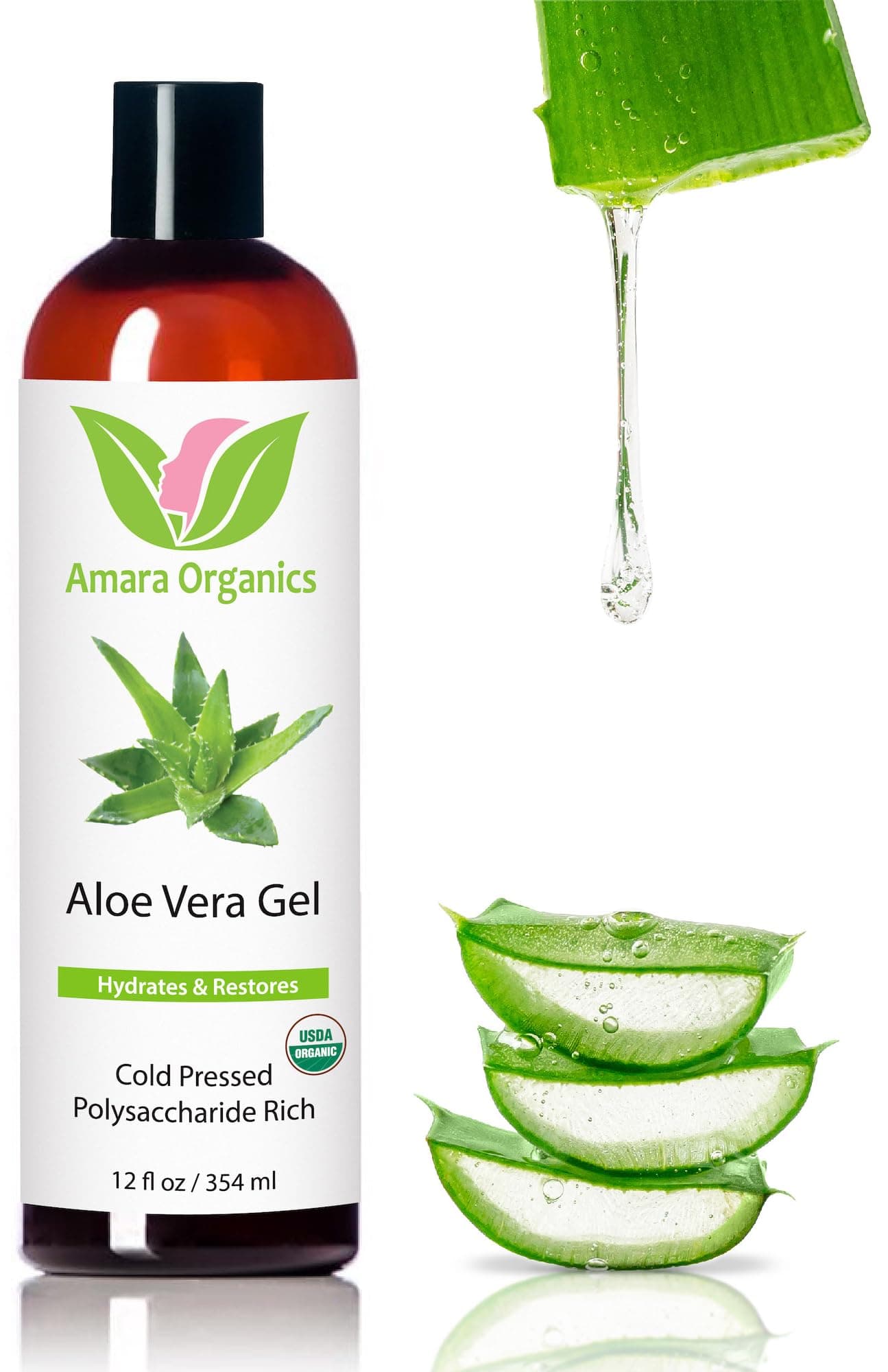 Amara Organics Cold Pressed Aloe Vera Gel, 8 fl oz