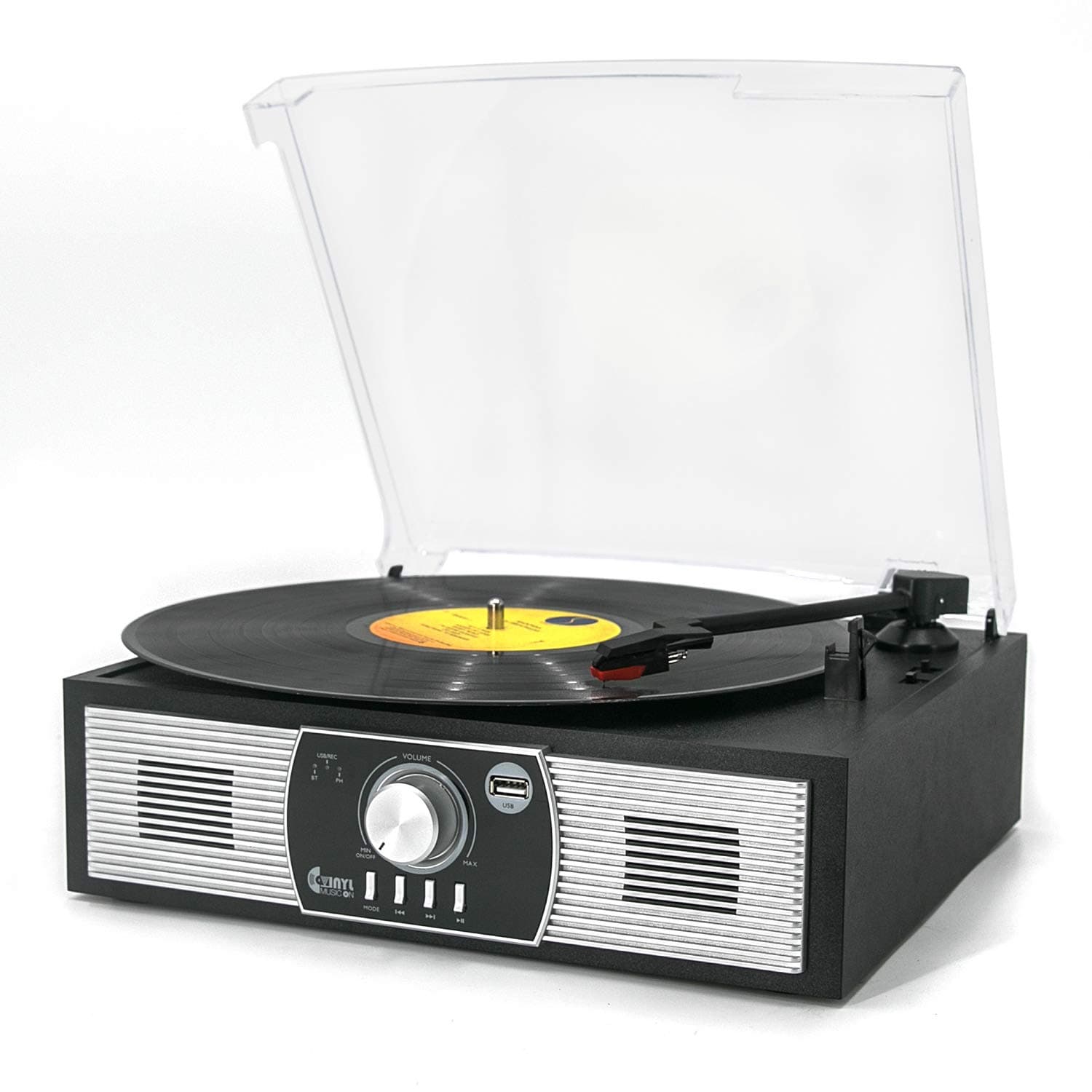 Record Players, VINYL MUSIC ON Turntable with 3-Speed Bluetooth 5.0 Record Player with Built In Speakers, Belt Driven Vintage Style Vinyl Player, Supports USB Encoding/AUX IN/RCA Output (Black Wood)
