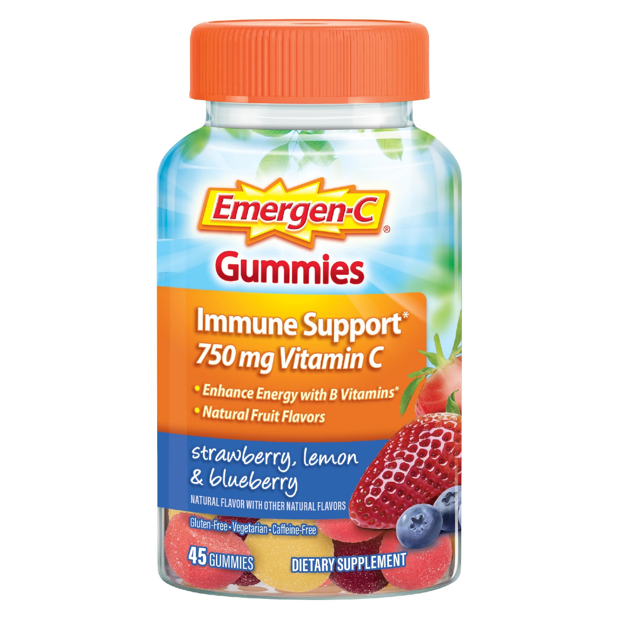Emergen-C 750mg Vitamin C Gummies for Adults, Immune Support Gummies, Gluten Free, Strawberry, Lemon and Blueberry Flavors, Back to School Essentials - 45 Count