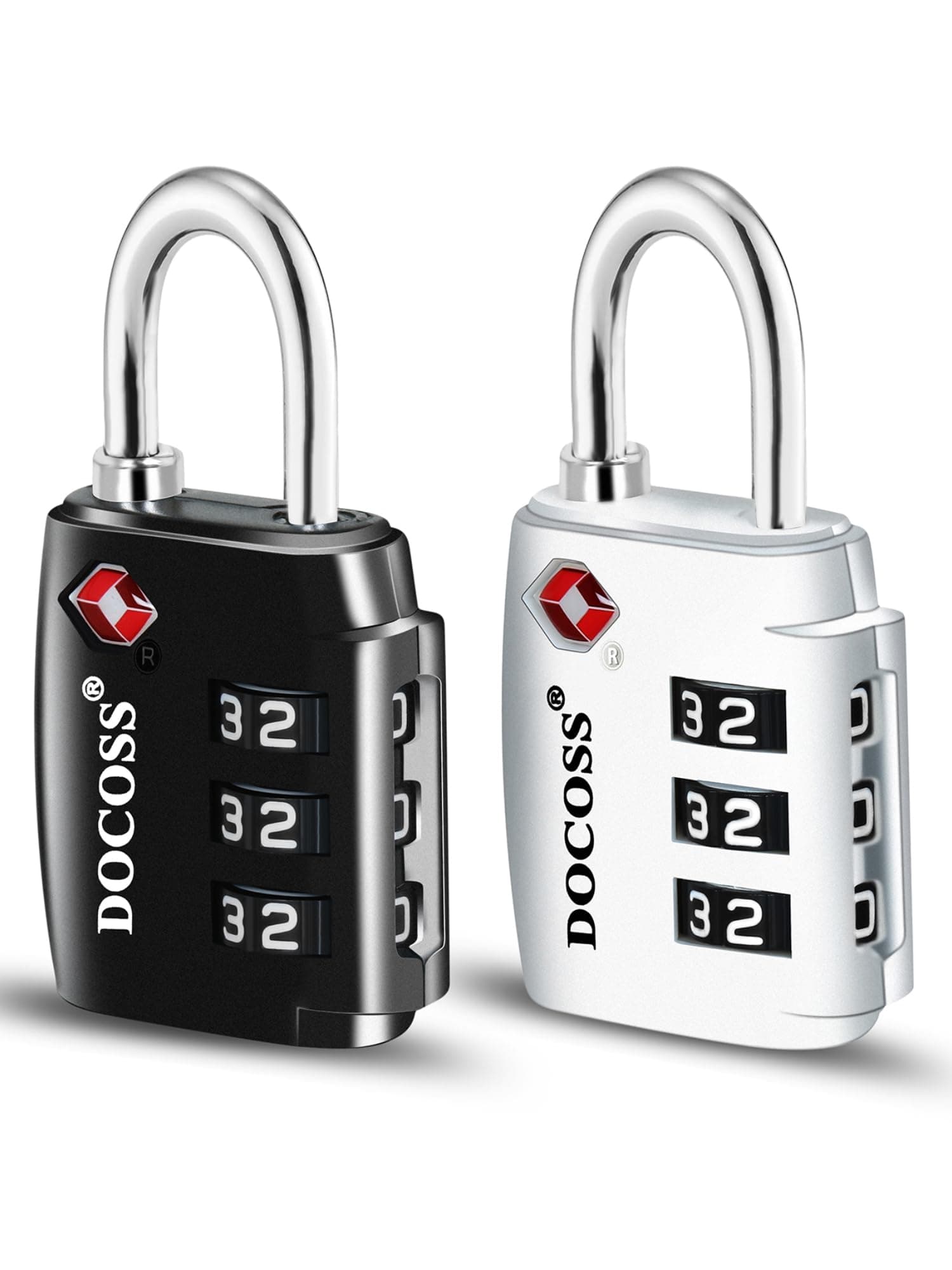 DOCOSS-Set of 2-202 TSA Approved Locks for Luggage, Number Lock for Bag,Small TSA Locks for Luggage Combination Password Lock for Travel (Black,Silver)