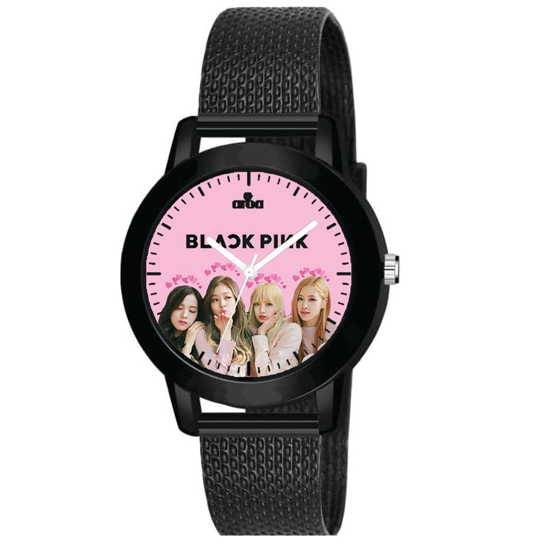 Watch for Womens with Blackpink with Hearts Model :791 in Black Metal Type Rubber Analog Watch Pink Dial for Women Stylish Watch for Girls