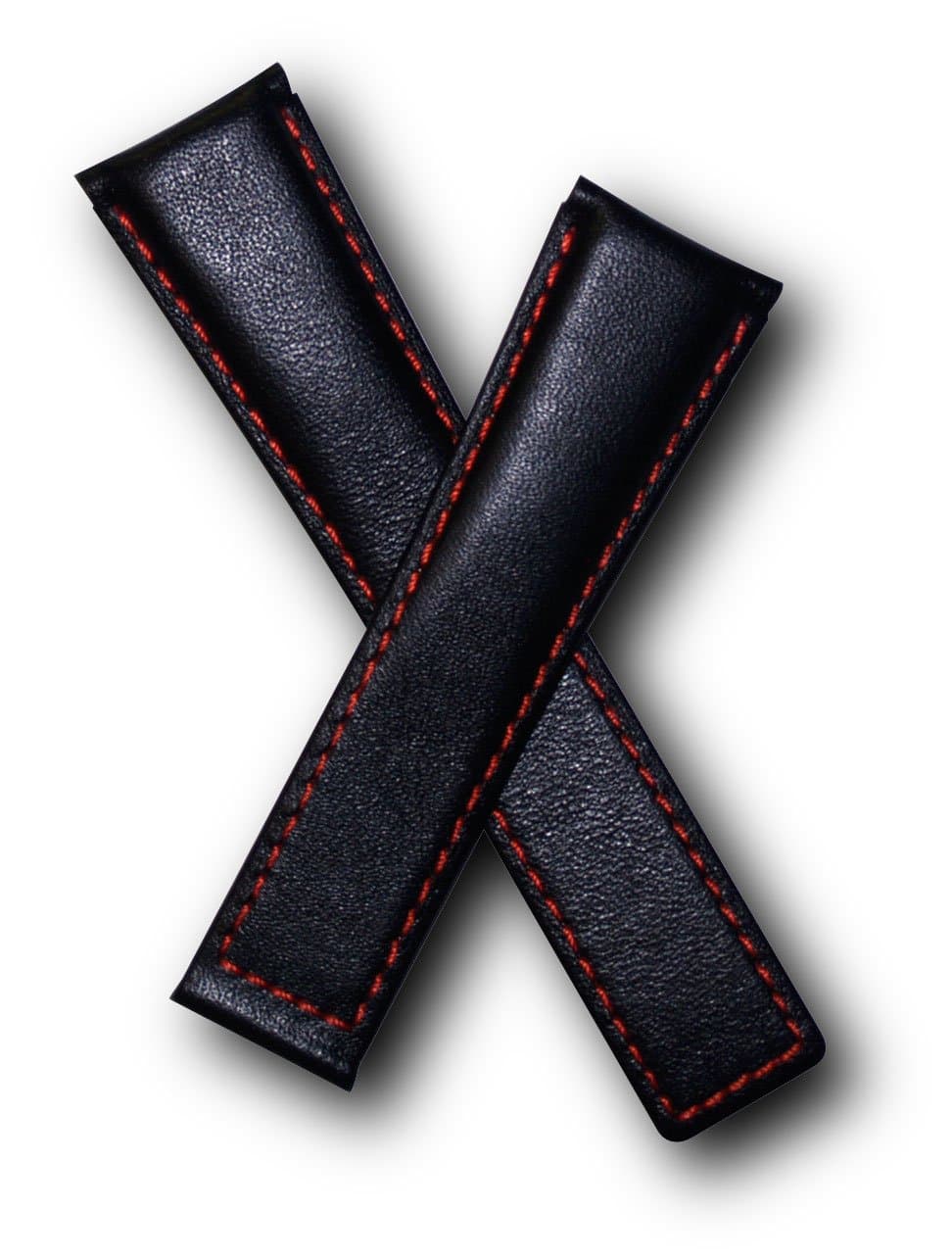 Watchstrapworld TH-MCO-01-0521 - 22 mm Black Smooth Leather Deployment Watch Strap with red Stitching Compatible with TAG Heuer Monaco, Silverstone and Targa Florio Models Listed Below
