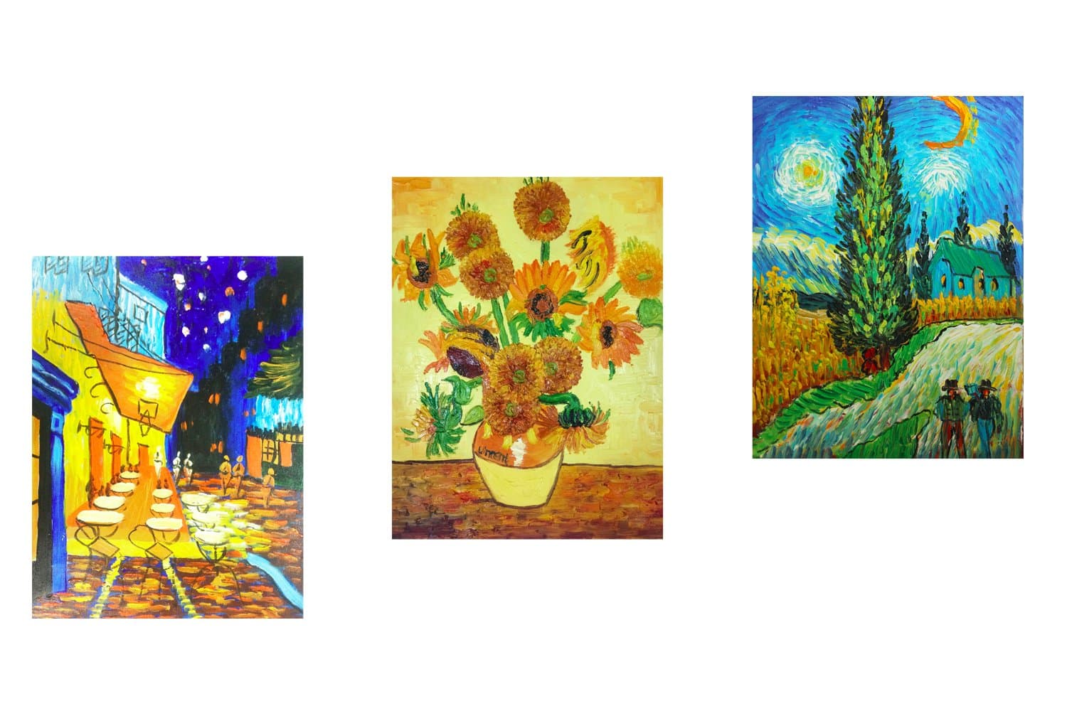 Hand Painted Oil Painting on Canvas Vincent Van Gogh's Famous Classic 3 Artworks Combination of 3 Pictures Wall Decor Framed Ready to Hang Canvas 12x16inx3pcs