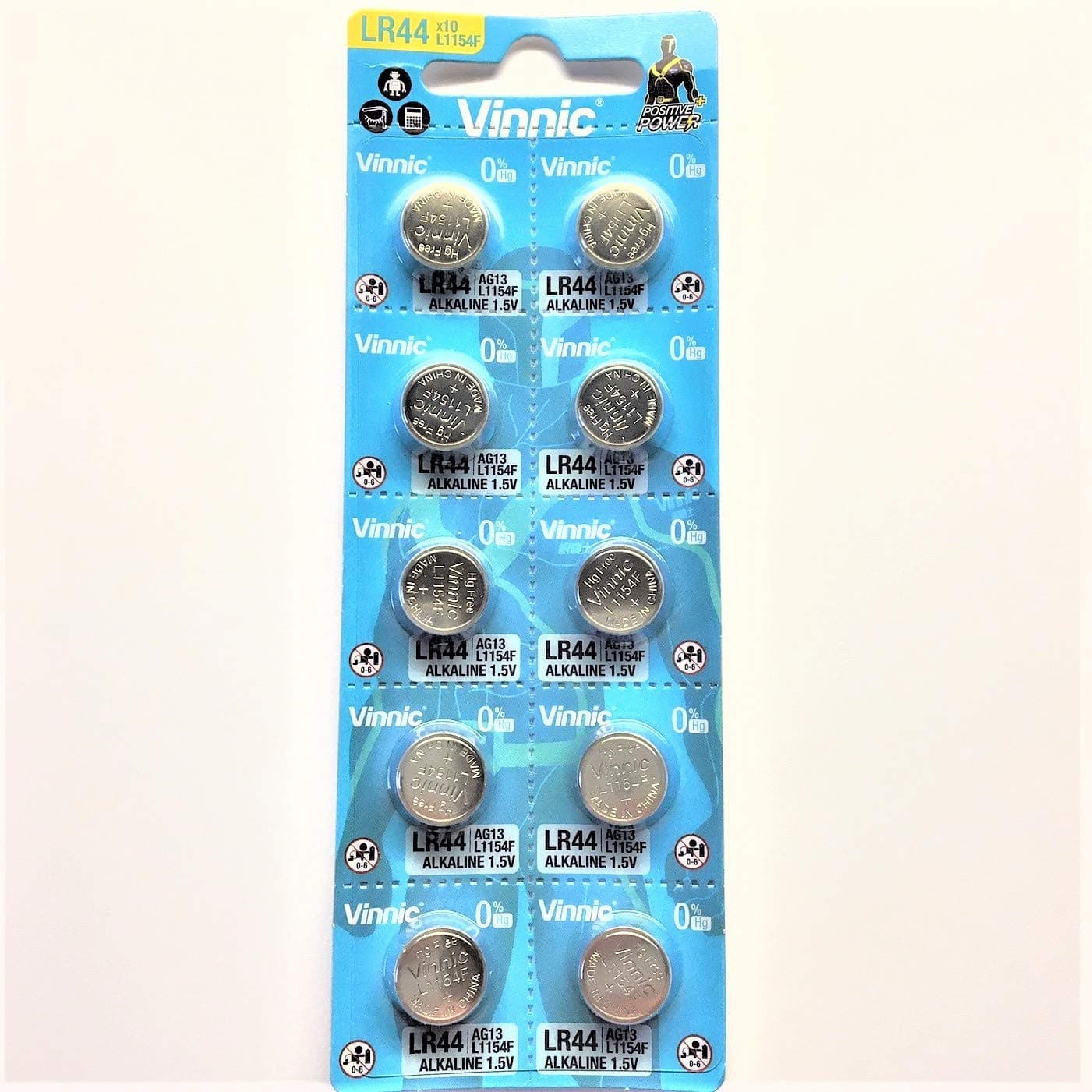 10 x Vinnic Size LR44 V357 357 AG13 L1154 Alkaline Watch Battery