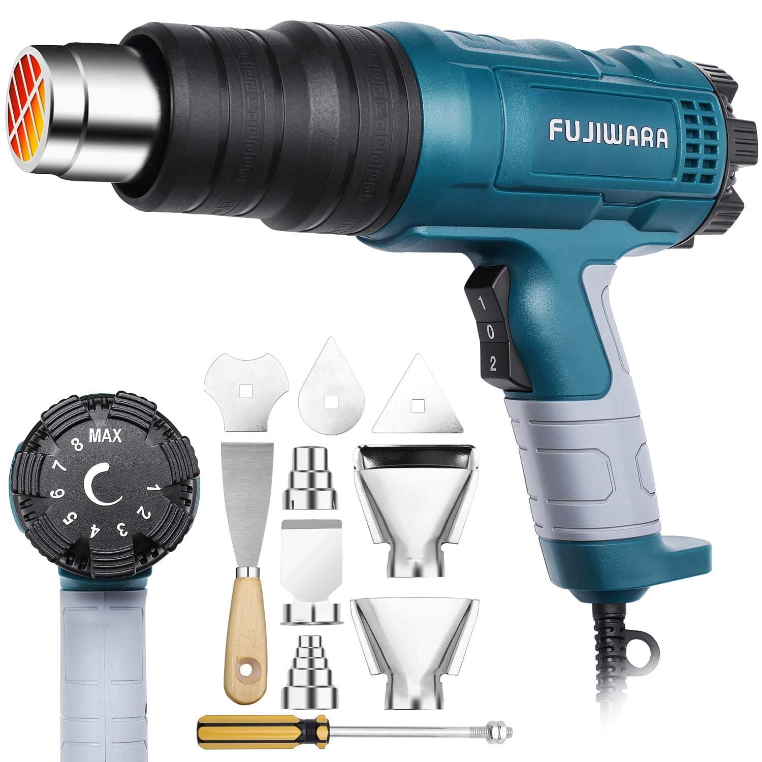 Heat Gun Kit 2000W with Variable Temperature 5 Nozzles, Adjustable Hot Air Gun 122°F-1112°F Fast Heating for DIY Shrink PVC Tubing/Wrapping/Crafts, Stripping Paint(2000W Rear Cover Temp Adjust)