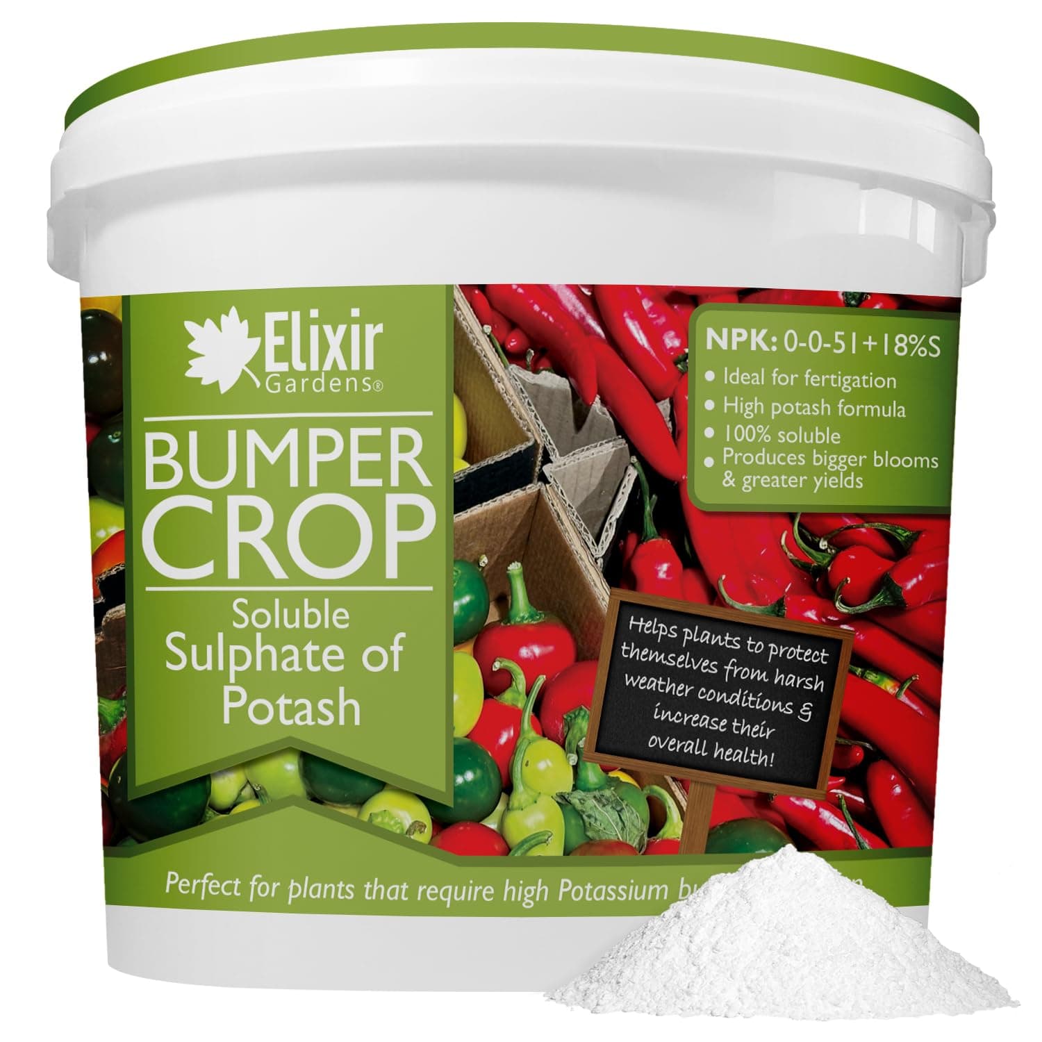 Elixir Gardens Soluble Sulphate of Potash (S.O.P) Fertiliser | Potassium Sulphate Plant Feed | 10kg Tub