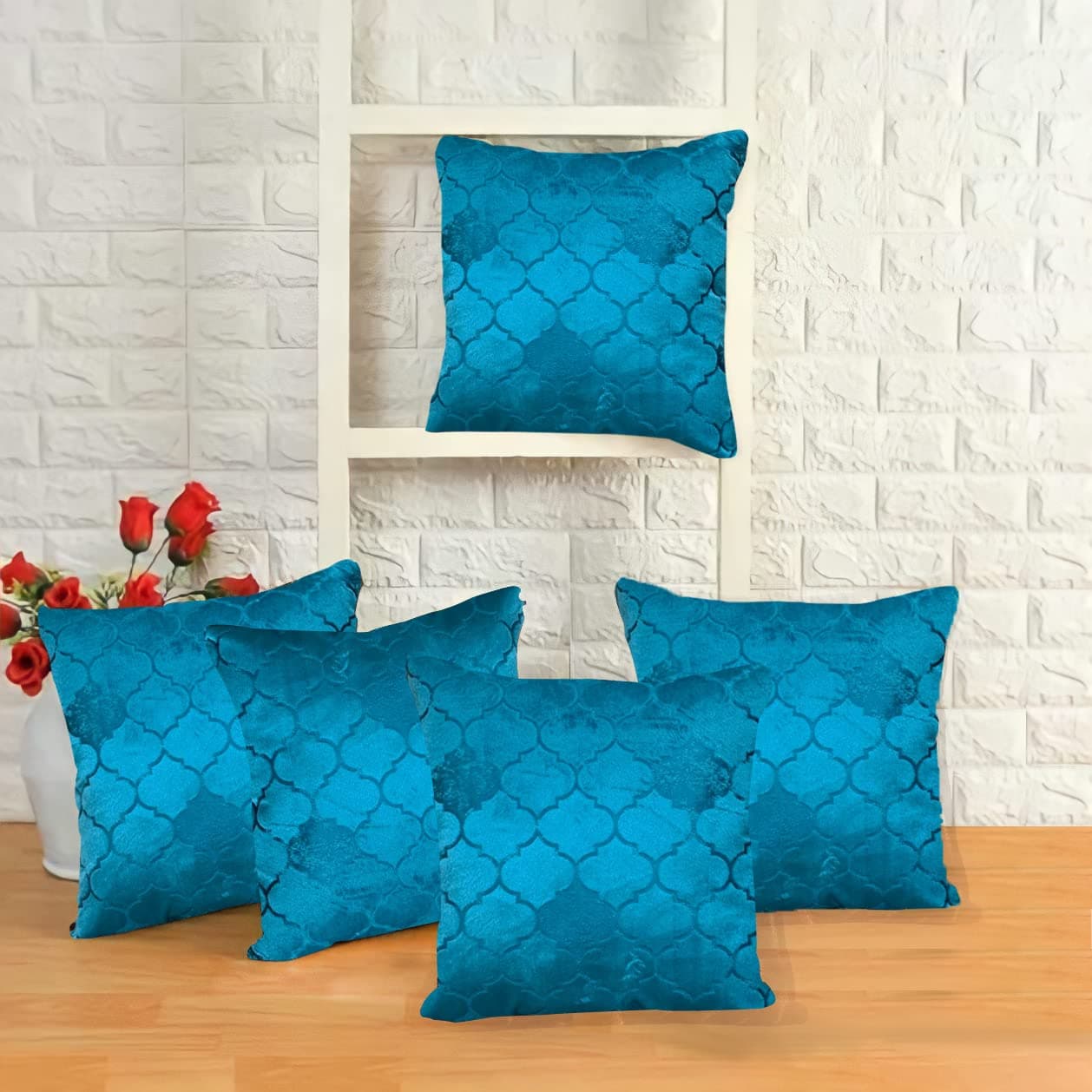 IM FABBerlin Velvet Designer Decorative Throw Pillow/Cushion Covers - Set of 5 PCs (24 inch x 24 inch)(60 x 60 cms)-Blue