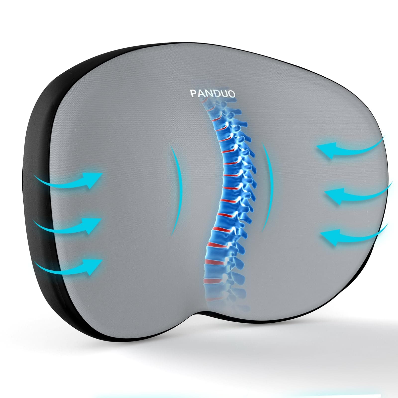 Lumbar Support Pillow for Office Chair, Memory Foam Lumbar Pillow for Lower Back Pain Relief - Black (Grey)