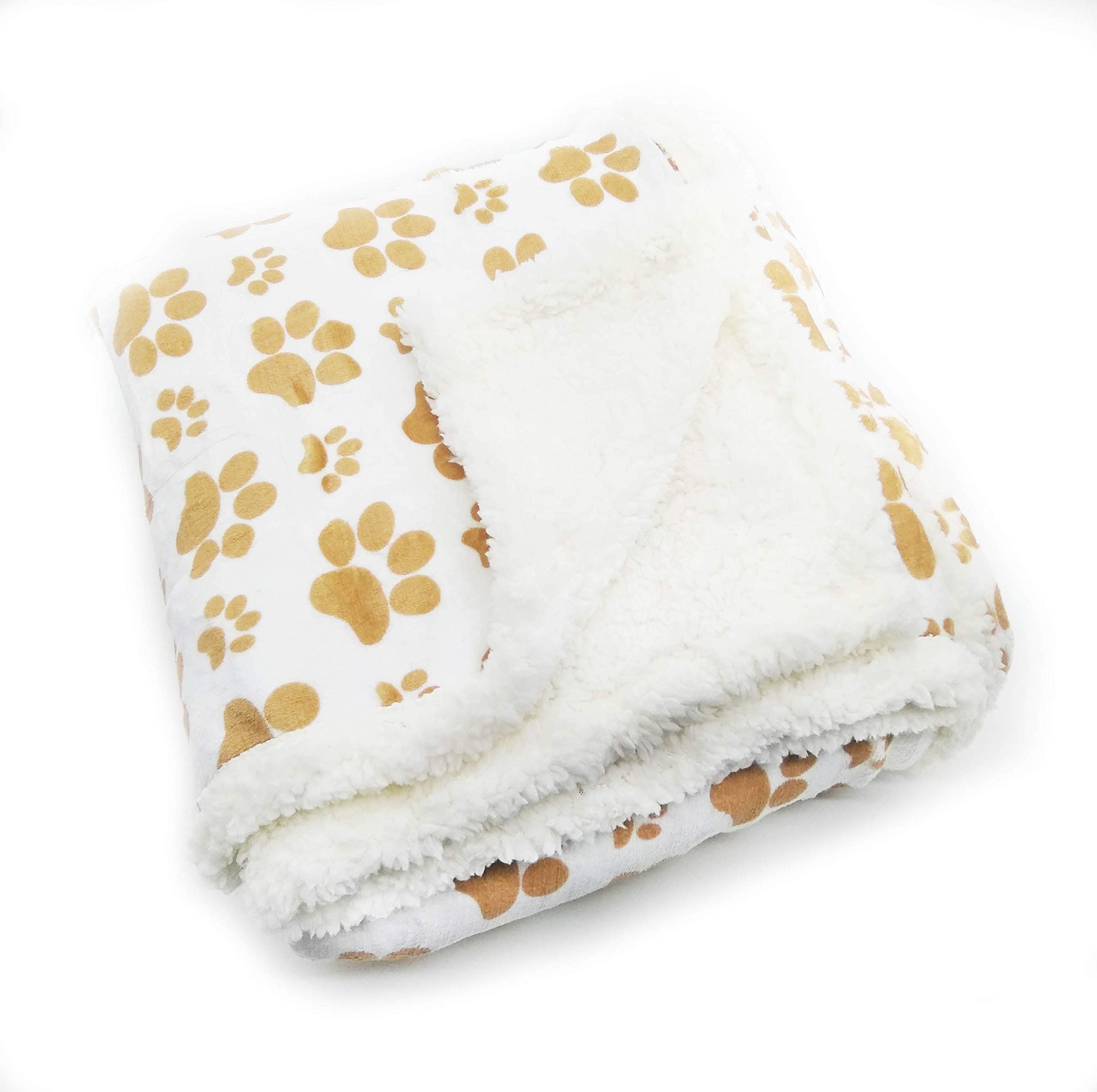 long richlong rich Printed Dog paw Flannel Reverse to Sherpa Throw Blanket, Taupe, by Happycare Textiles