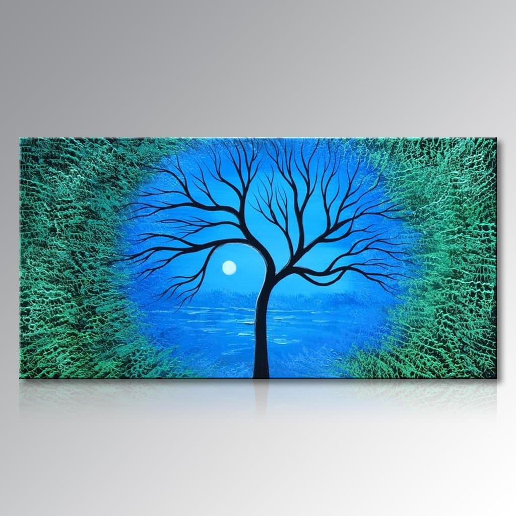 Seekland Art Handmade Abstract Tree Wall Deco Art Sunrise Landscape Oil Painting on Canvas No Frame 72" W x 36" H