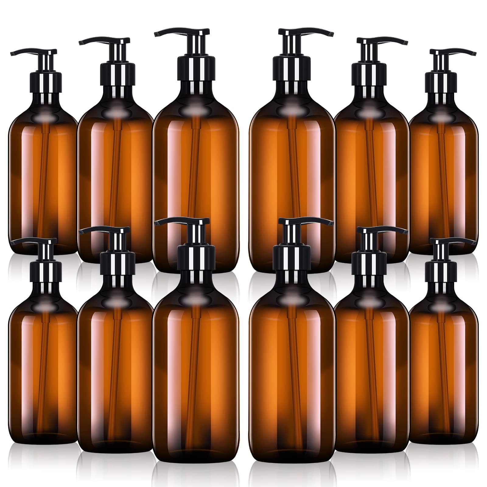 12 Pack Amber Soap Dispenser Empty Plastic Pump Bottles Dispenser Amber Refillable Shampoo Container for Hand Sanitizer Soap Cosmetic Lotion Body Wash Conditioner Bathroom Kitchen Travel (16.9 Oz)