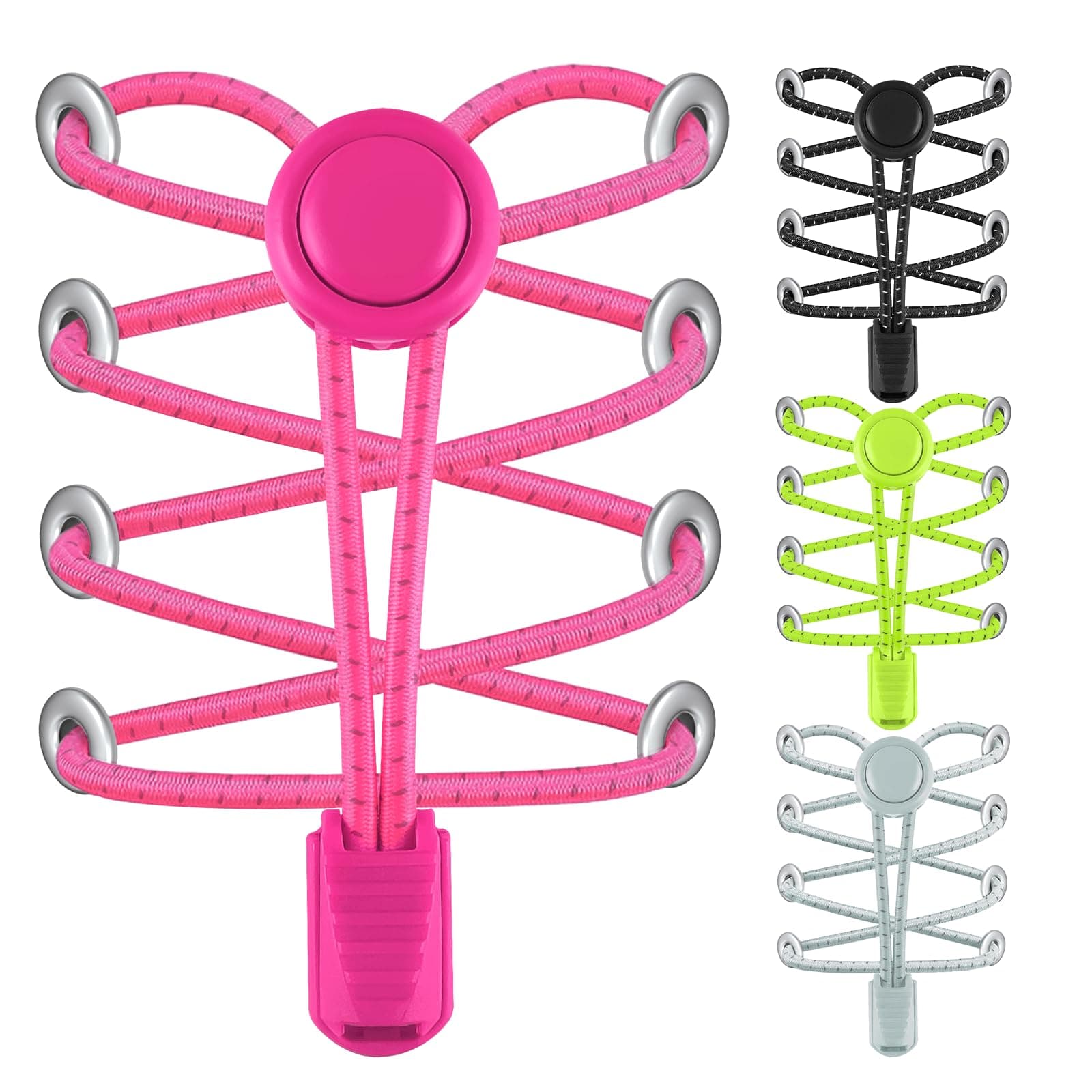 Elastic No Tie Shoe Laces - Tieless Shoelaces for Adults and Kids - 4 Pairs, Heavy Duty Shoe Strings for Sneakers