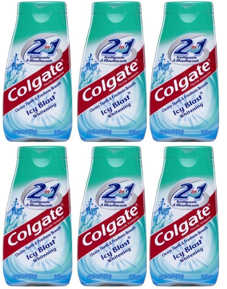 Colgate 2 in 1 Toothpaste Mouthwash Whitening 4.6 Tubes, Icy Blast, 27.6 Oz, Pack of 6
