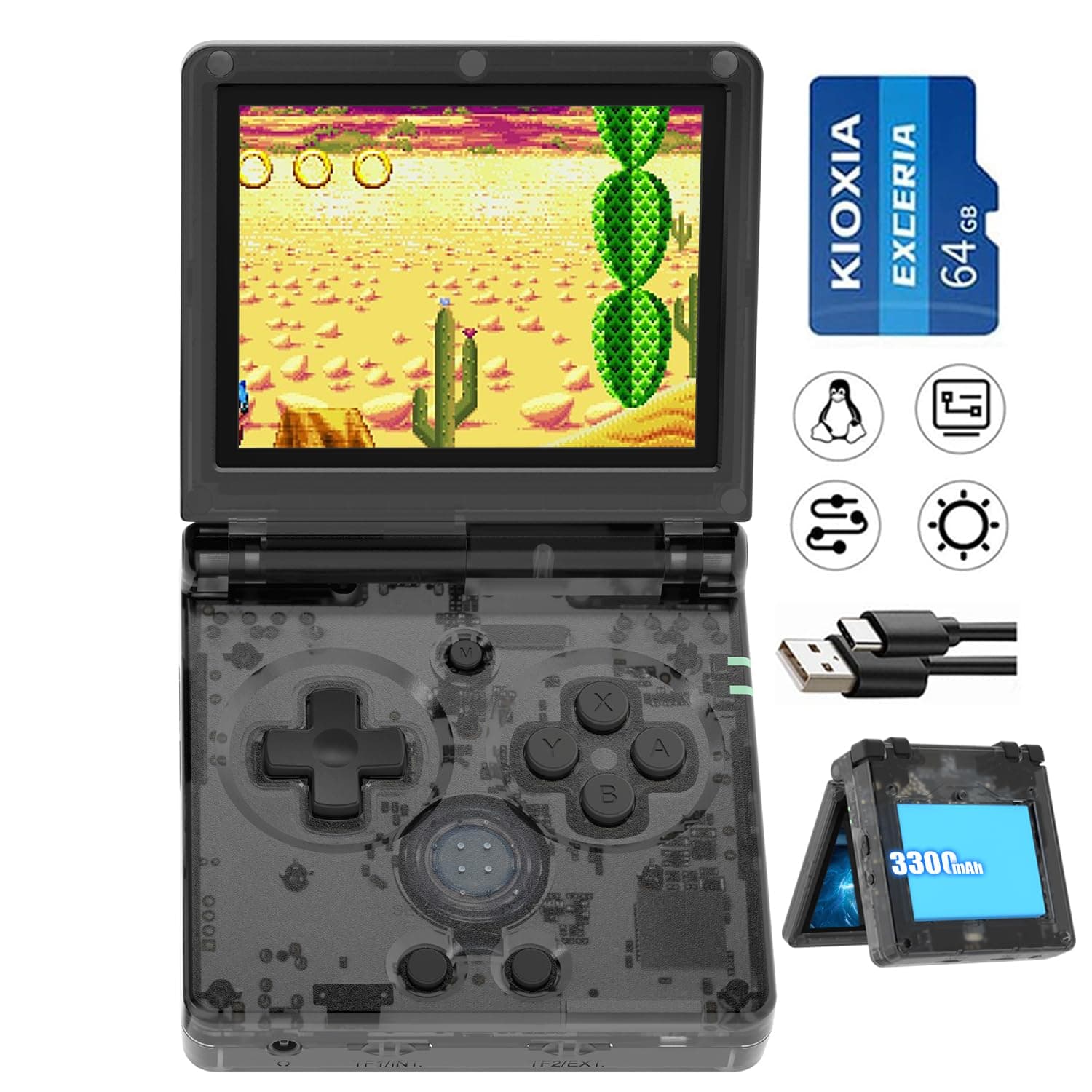 AivuidbsRG35XXSP Flip Portable Retro Handheld Game Console, 3.5 Inch IPS Screen Linux System with 64G TF Card Pre-Installed 5532 Games, Supports 5G WiFi Bluetooth HDMI