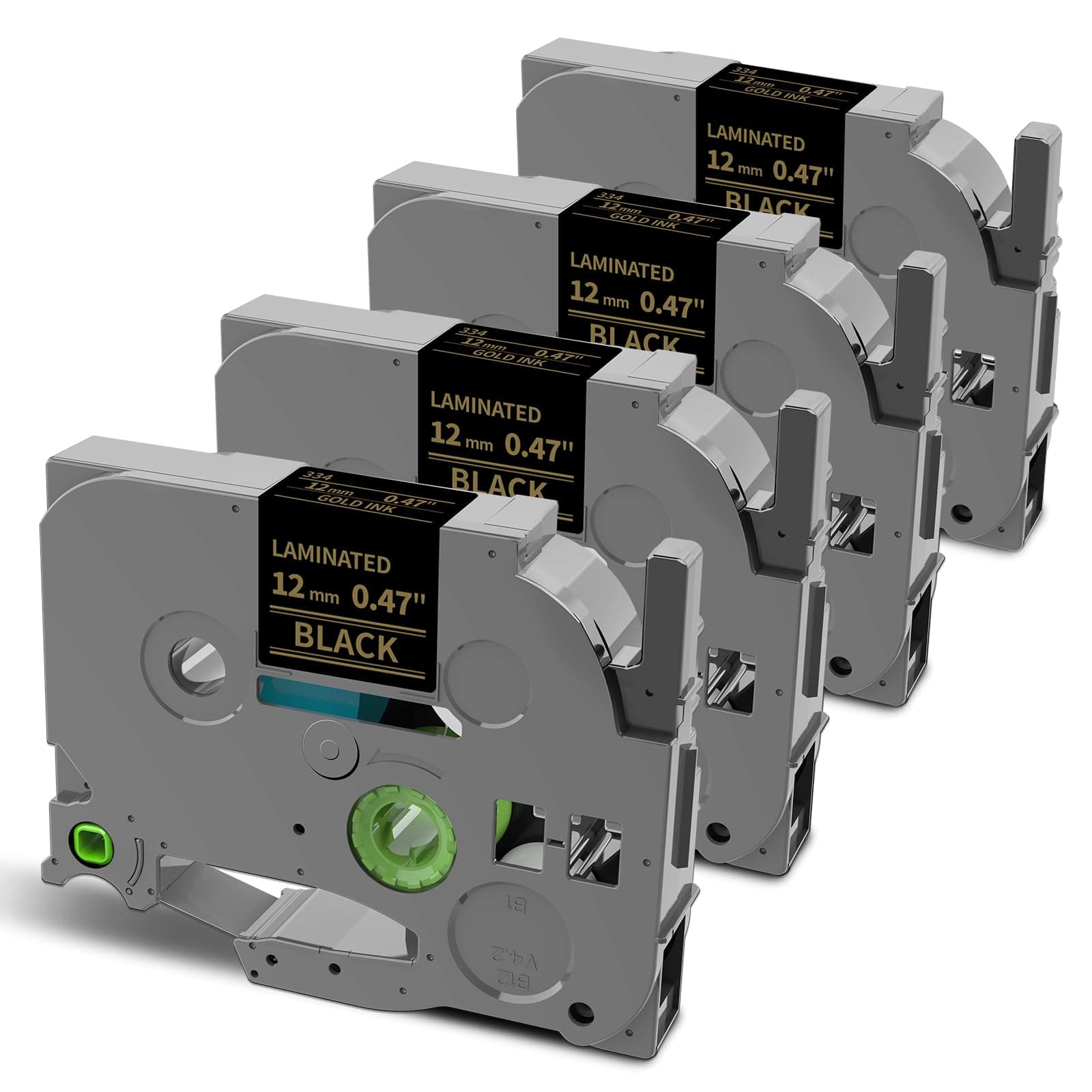 Oozmas Compatible with Brother P-Touch Label Tape Gold on Black Tze-334 TZe334 Ptouch Tze TZ 12mm 0.47 Inch Standard Laminated Work for Brother PT-D210 PT-D200 PT-H100 Label Maker Tape, 4-Pack