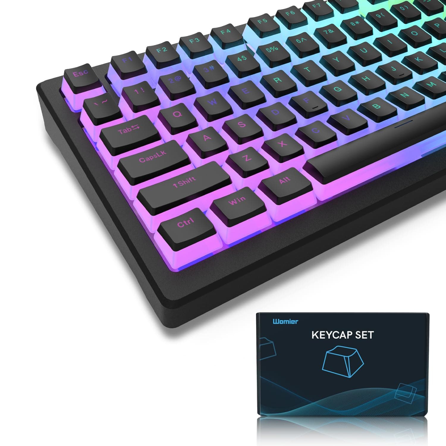 Womier Pudding Keycaps, PBT Shine Through Keycaps 165 Keys Set Custom Key caps Set OEM Profile, Universal Compatiability for 100%, 75%, 65%, 60% Keyboard-Black