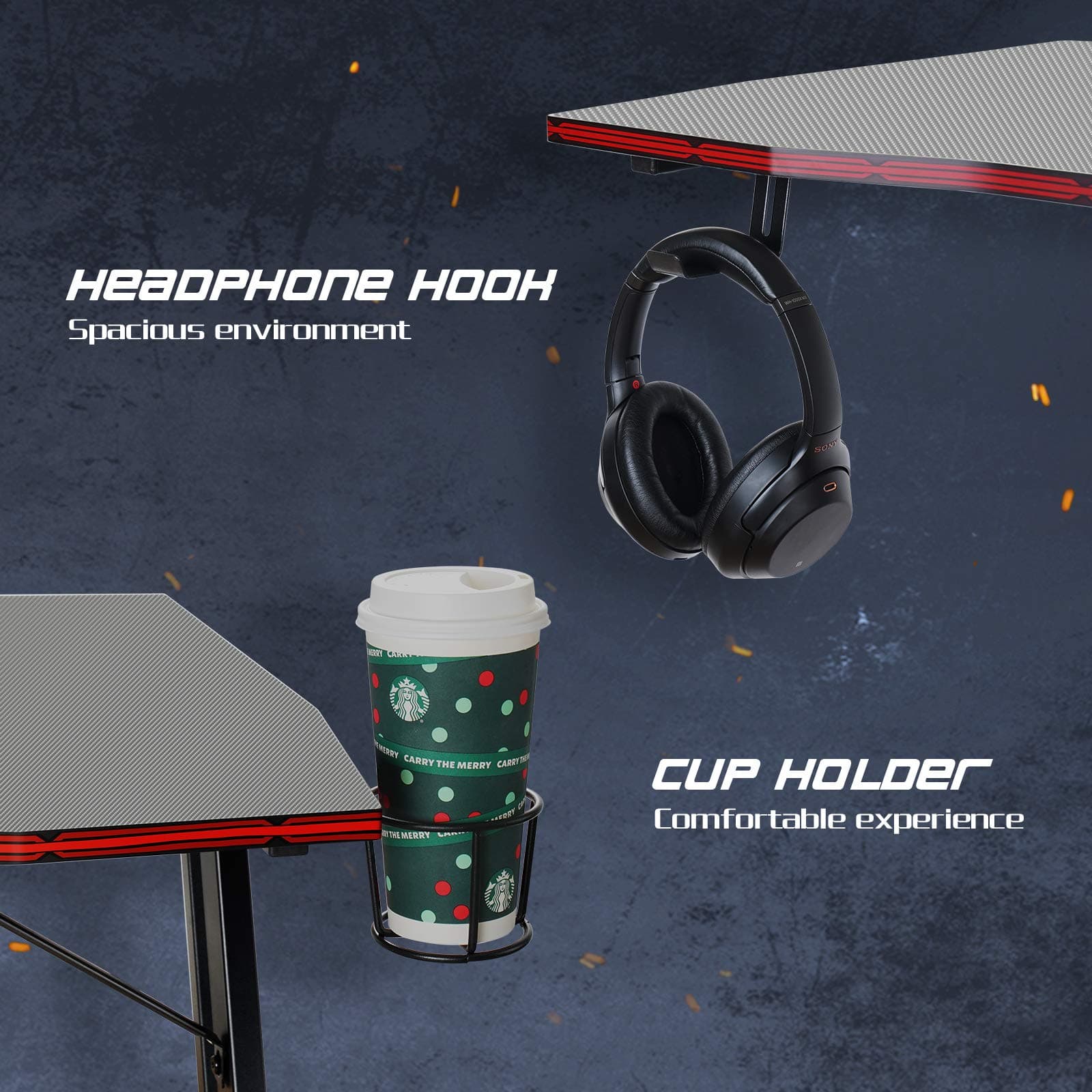 DESINO Gaming Desk 55 inch PC Computer Desk, Home Office Desk Table Gamer Workstation with Cup Holder and Headphone Hook, Gray